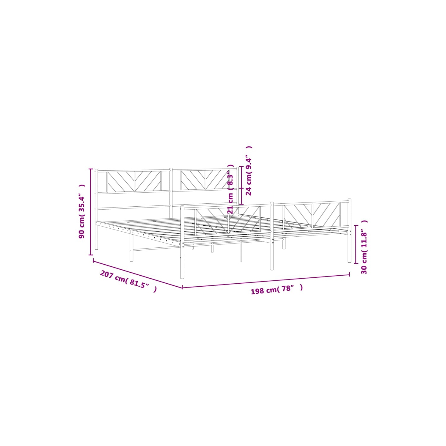 vidaXL King Metal Bed Frame with Headboard & Footboard, Sturdy Steel, Black, No Mattress