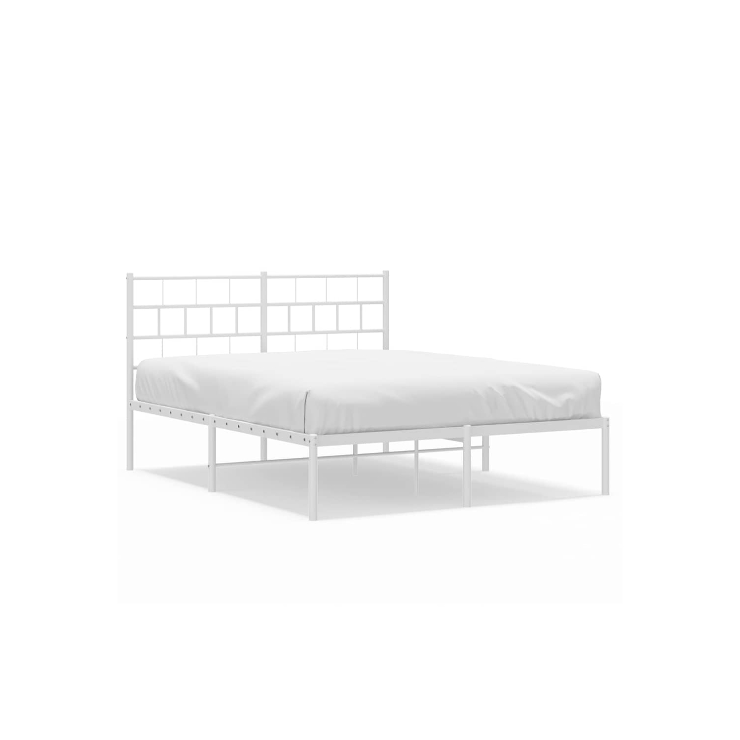 vidaXL White Metal Queen Bed Frame with Headboard, Heavy-Duty, Under-Bed Storage, No Mattress
