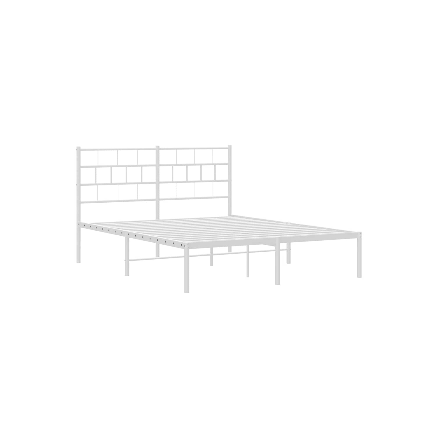 vidaXL White Metal Queen Bed Frame with Headboard, Heavy-Duty, Under-Bed Storage, No Mattress