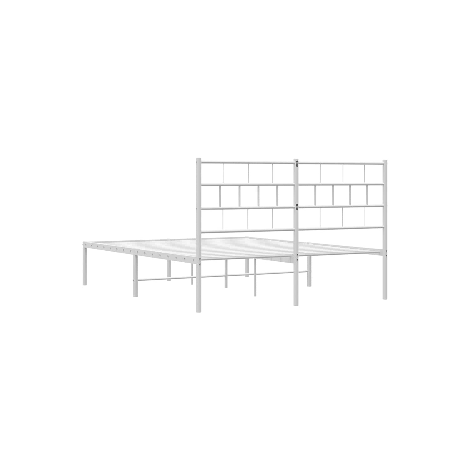 vidaXL White Metal Queen Bed Frame with Headboard, Heavy-Duty, Under-Bed Storage, No Mattress