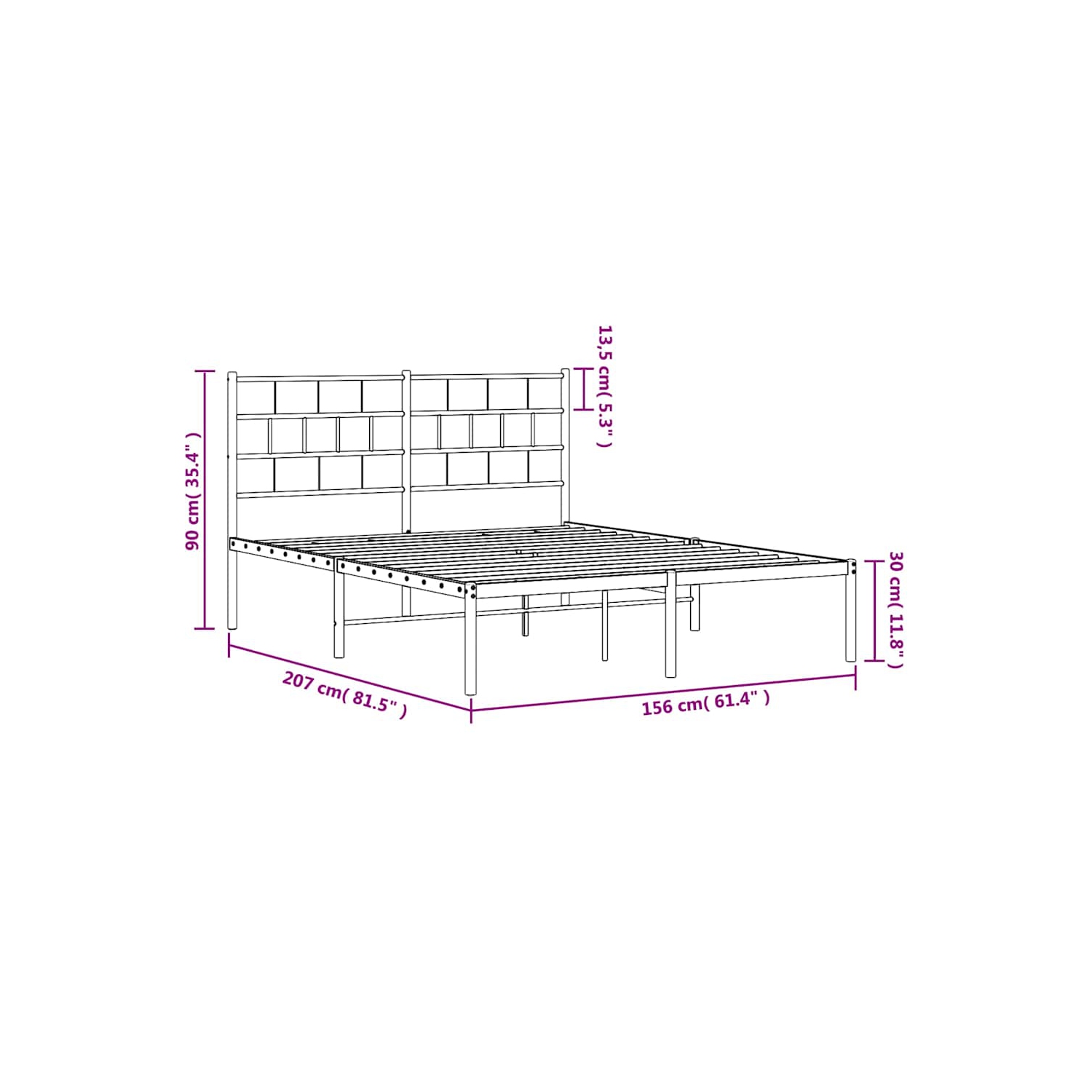 vidaXL White Metal Queen Bed Frame with Headboard, Heavy-Duty, Under-Bed Storage, No Mattress