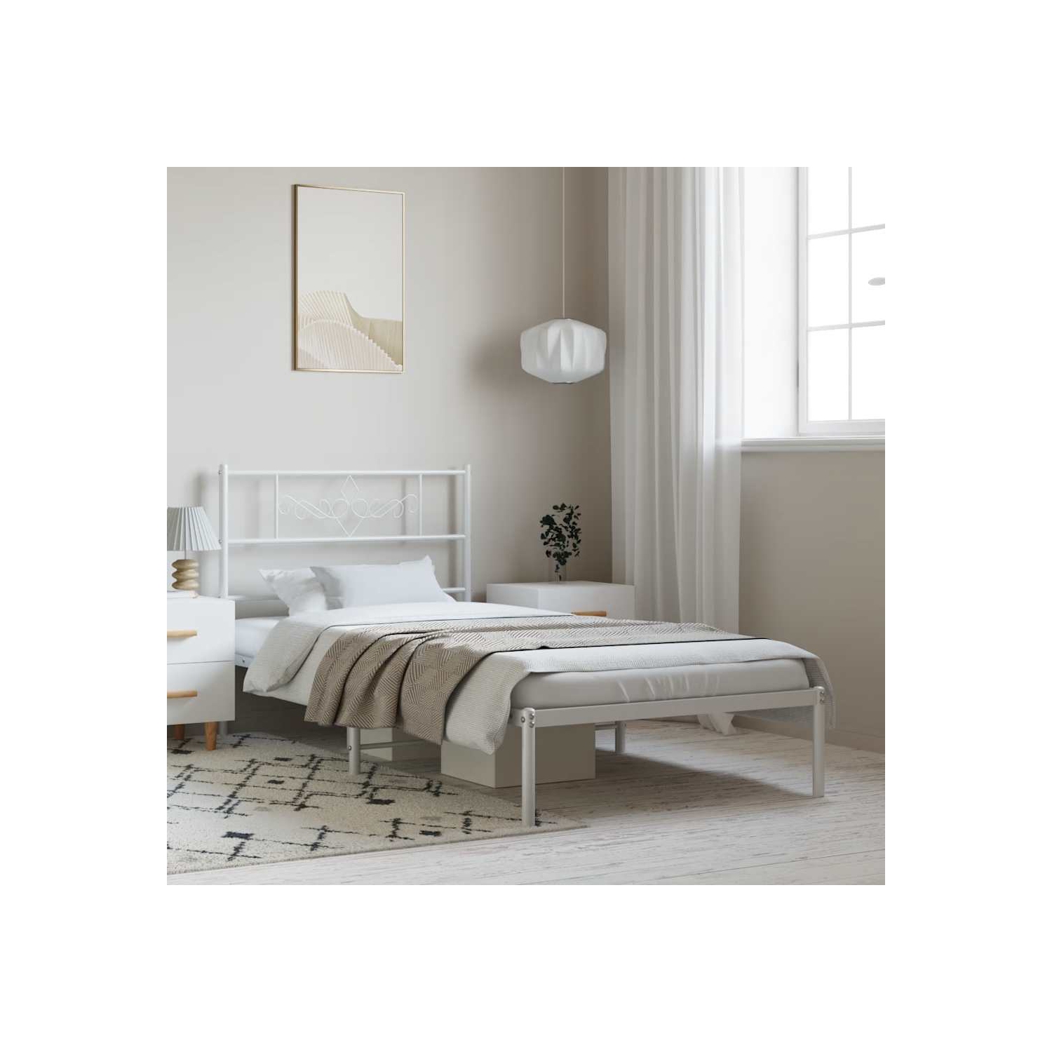 VidaXL – Cadre de très grand lit simple blanc de 12 po avec tête de lit, aucun matelas