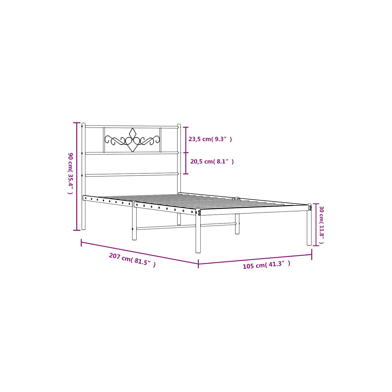 VidaXL – Cadre de très grand lit simple blanc de 12 po avec tête de lit, aucun matelas