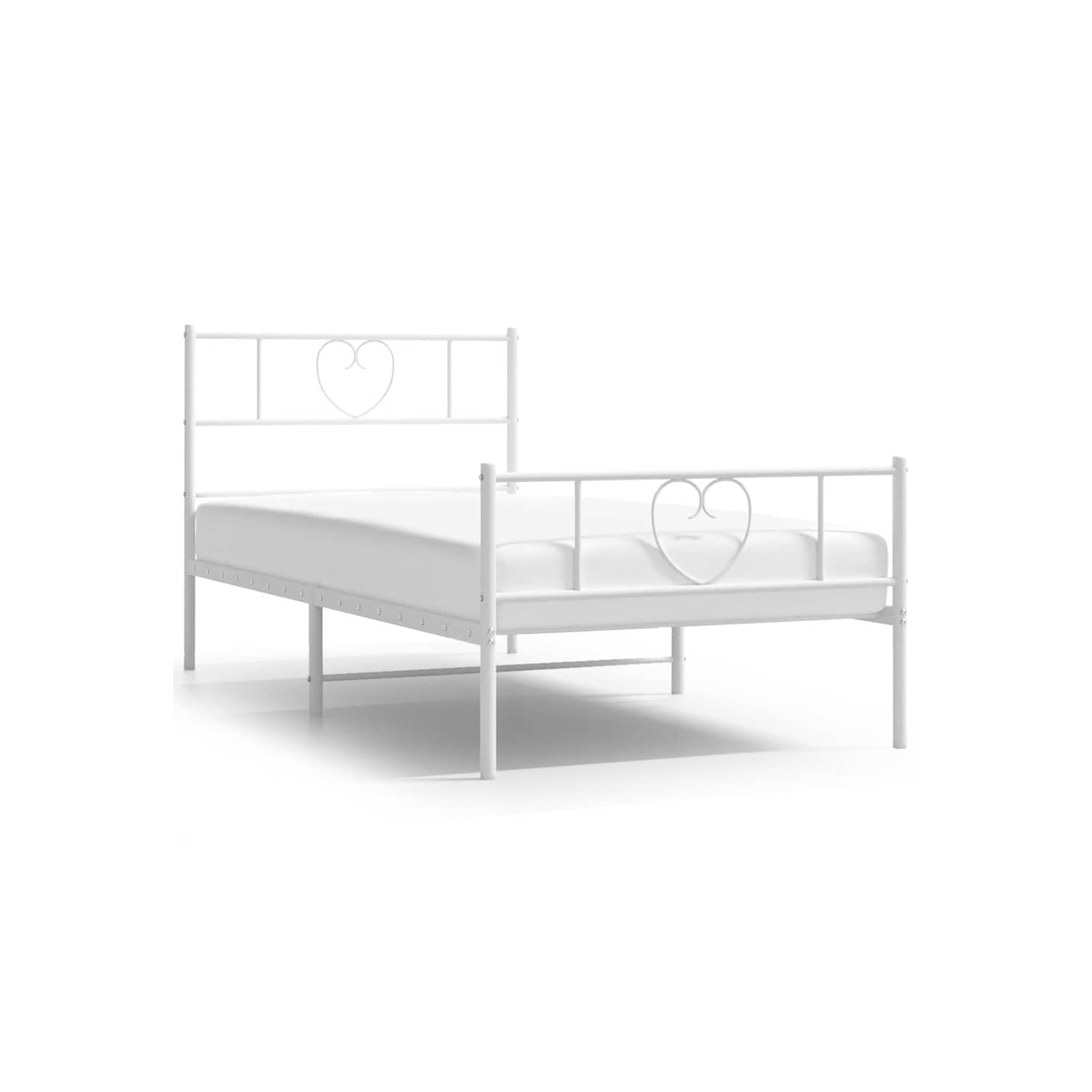 vidaXL Twin Metal Bed Frame with Headboard & Footboard, Sturdy Seel, White, No Mattress