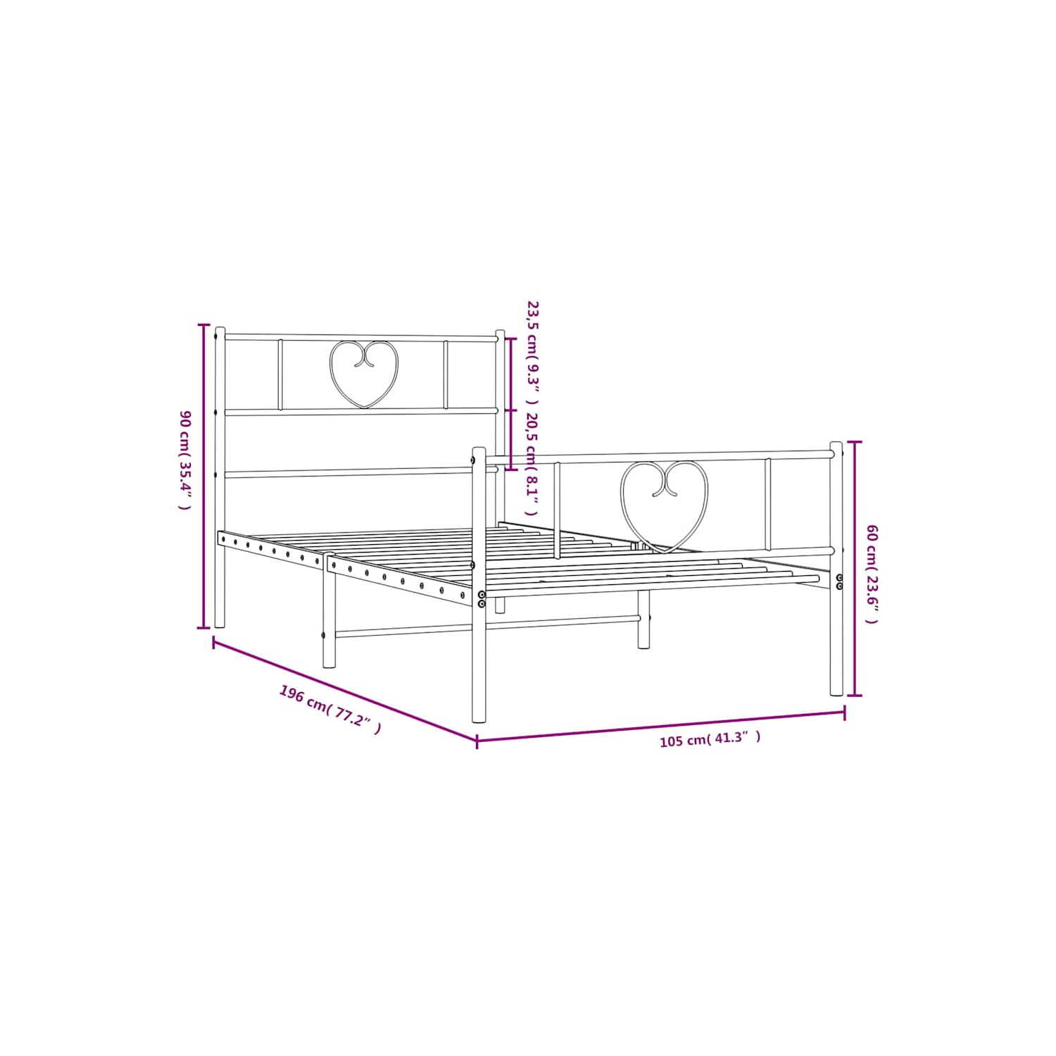 vidaXL Twin Metal Bed Frame with Headboard & Footboard, Sturdy Seel, White, No Mattress