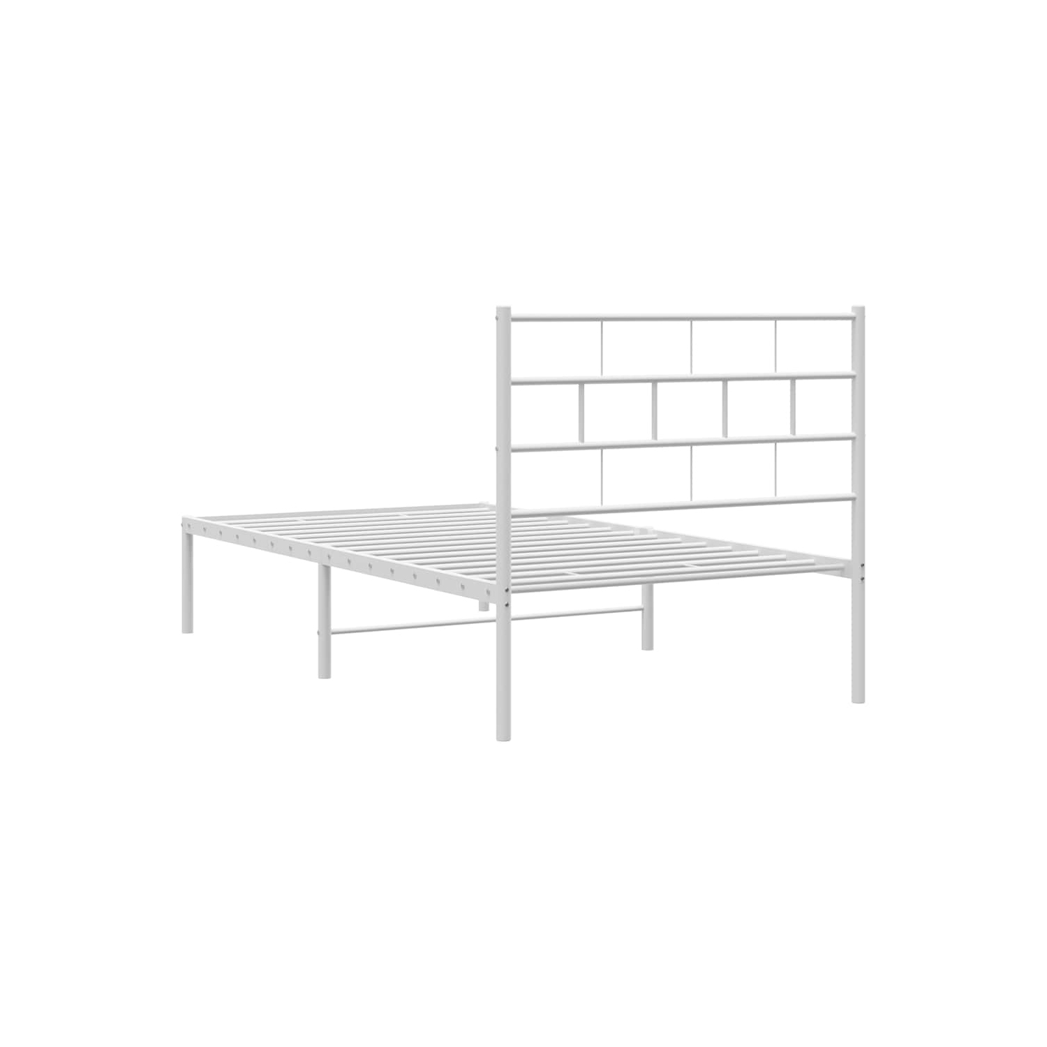 vidaXL White Metal Twin Bed Frame with Headboard, Heavy-Duty, Under-Bed Storage, No Mattress