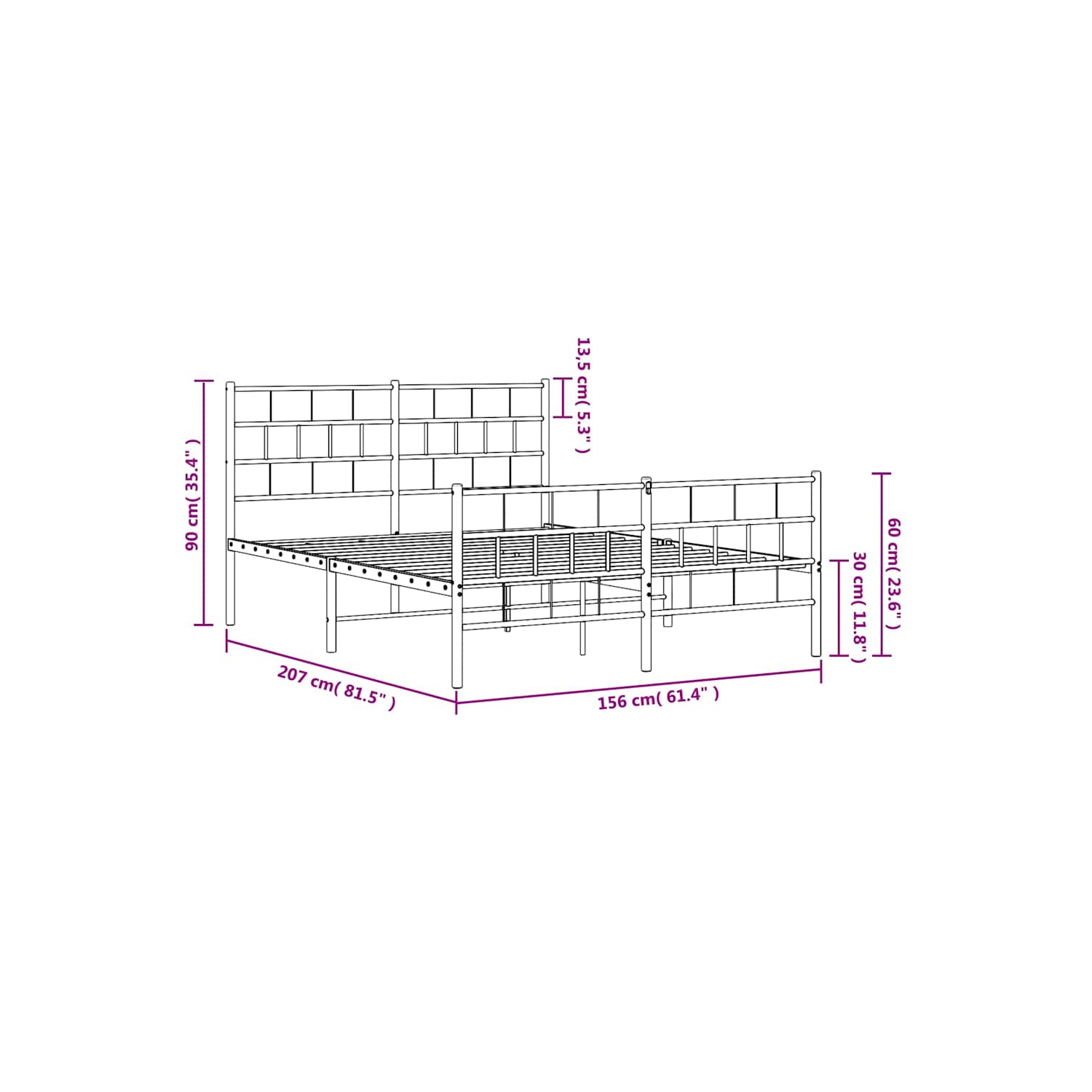 vidaXL Black Metal Queen Bed Frame with Headboard, Heavy-Duty, Under-Bed Storage, No Mattress