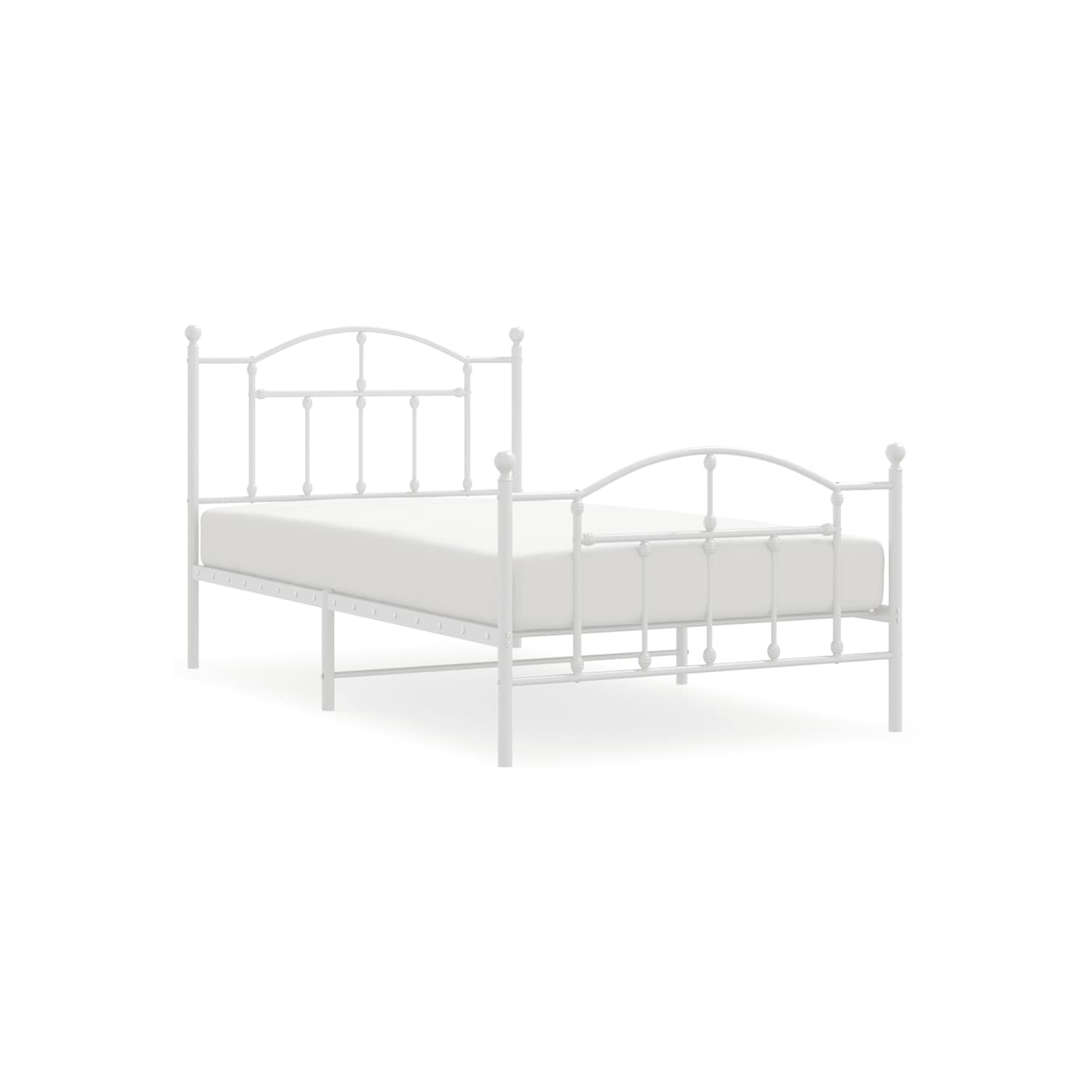 vidaXL White Twin Metal Bed Frame with Headboard & Slats, No Mattress, Easy Assembly