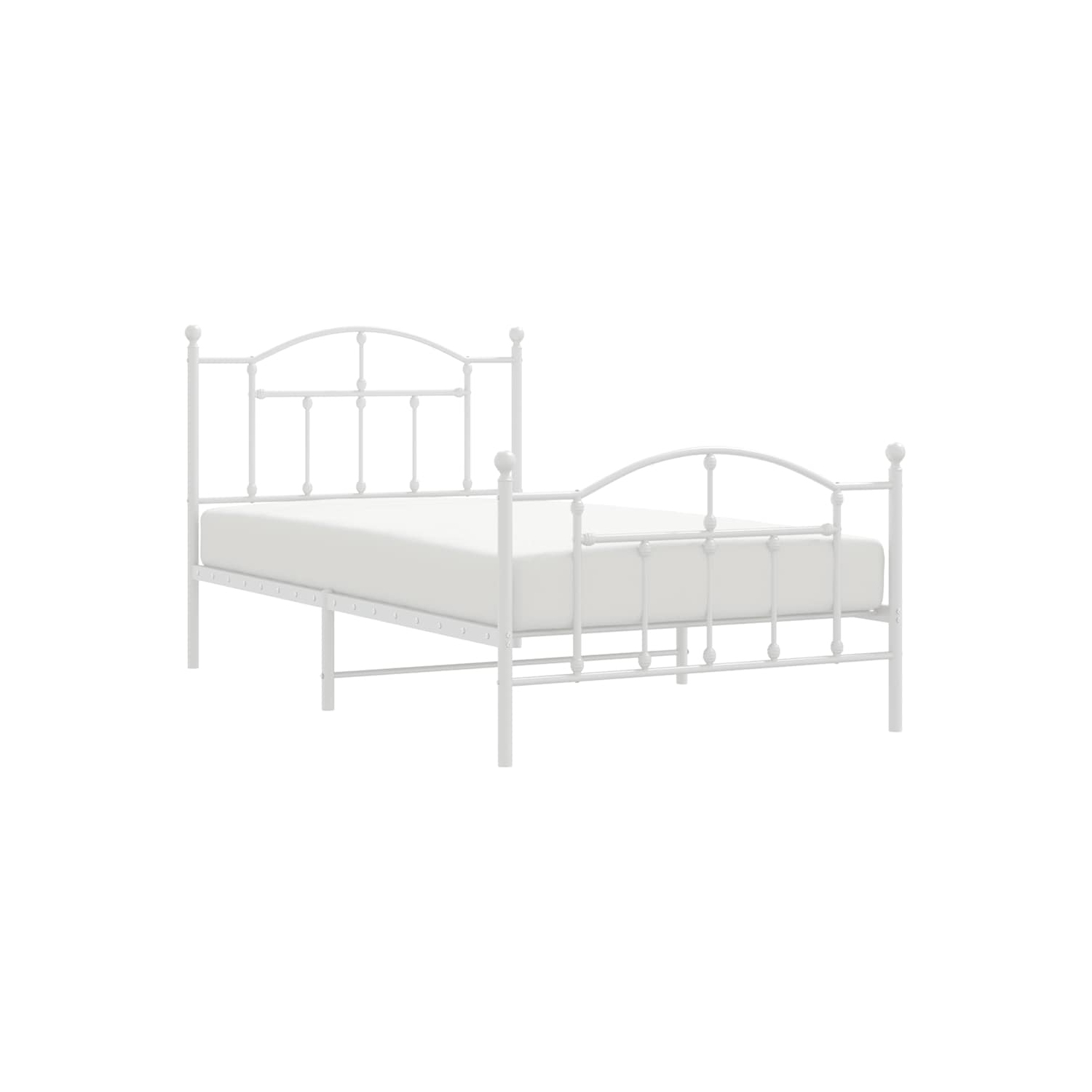 vidaXL White Twin Metal Bed Frame with Headboard & Slats, No Mattress, Easy Assembly