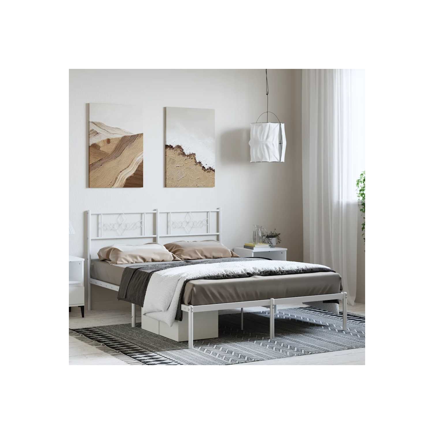 vidaXL 12" White Queen Metal Bed Frame with Headboard No Mattress