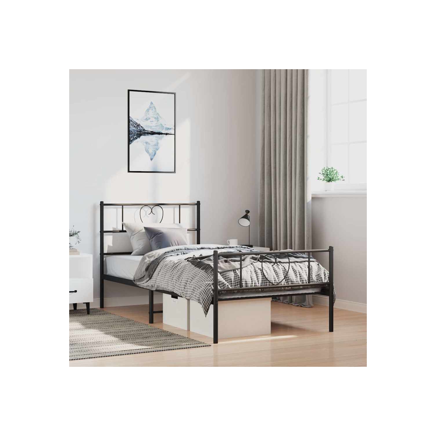 vidaXL Twin XL Metal Bed Frame with Headboard & Footboard, Sturdy Steel, Black, No Mattress