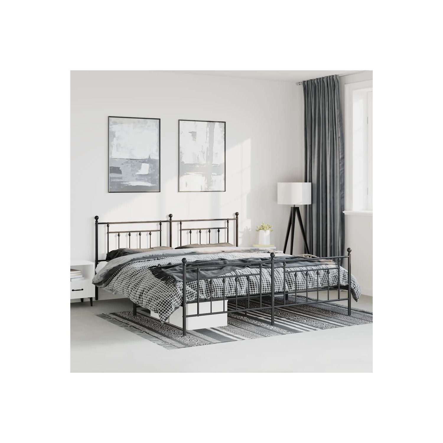 vidaXL 12" Black King Size Metal Bed Frame with Headboard & Footboard No Mattress