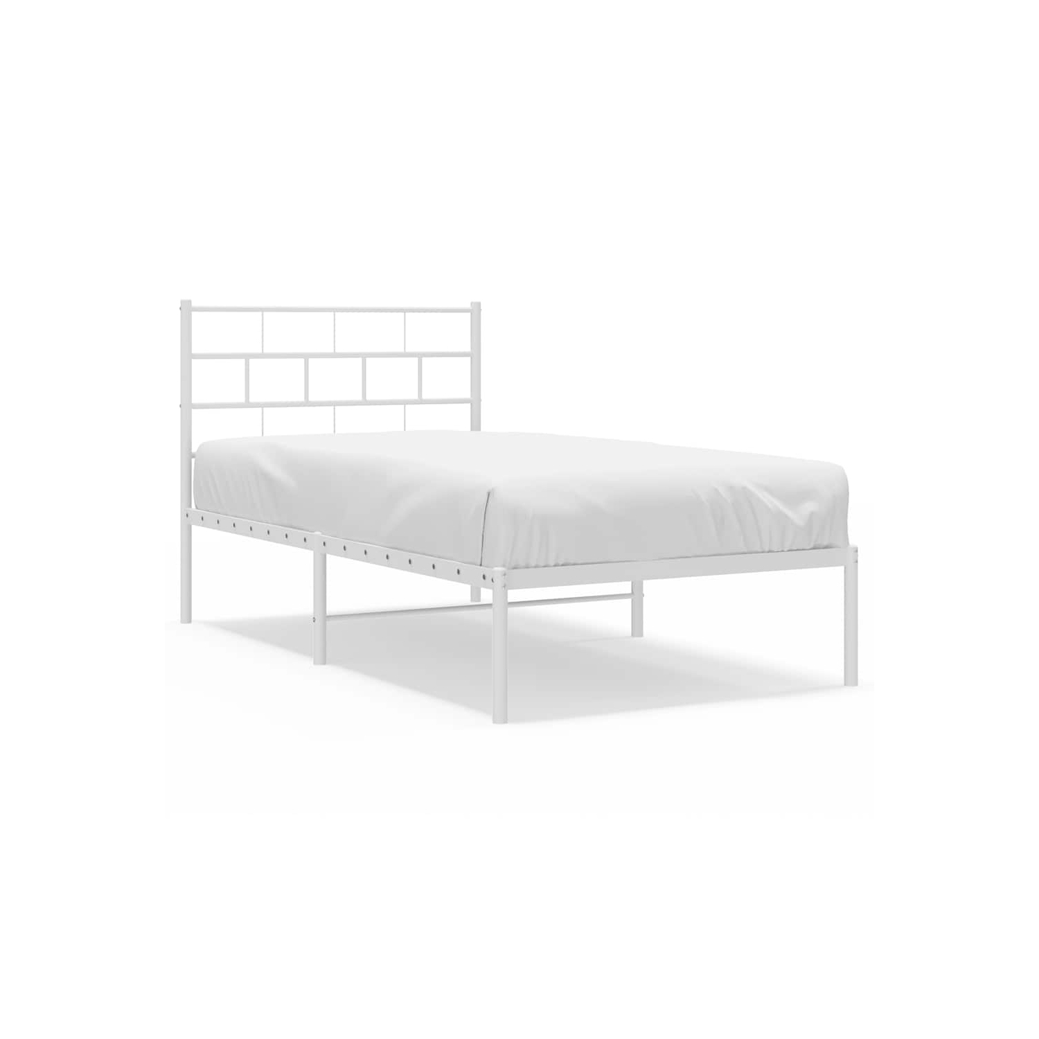 vidaXL White Metal Twin XL Bed Frame with Headboard, Heavy-Duty, Under-Bed Storage, No Mattress
