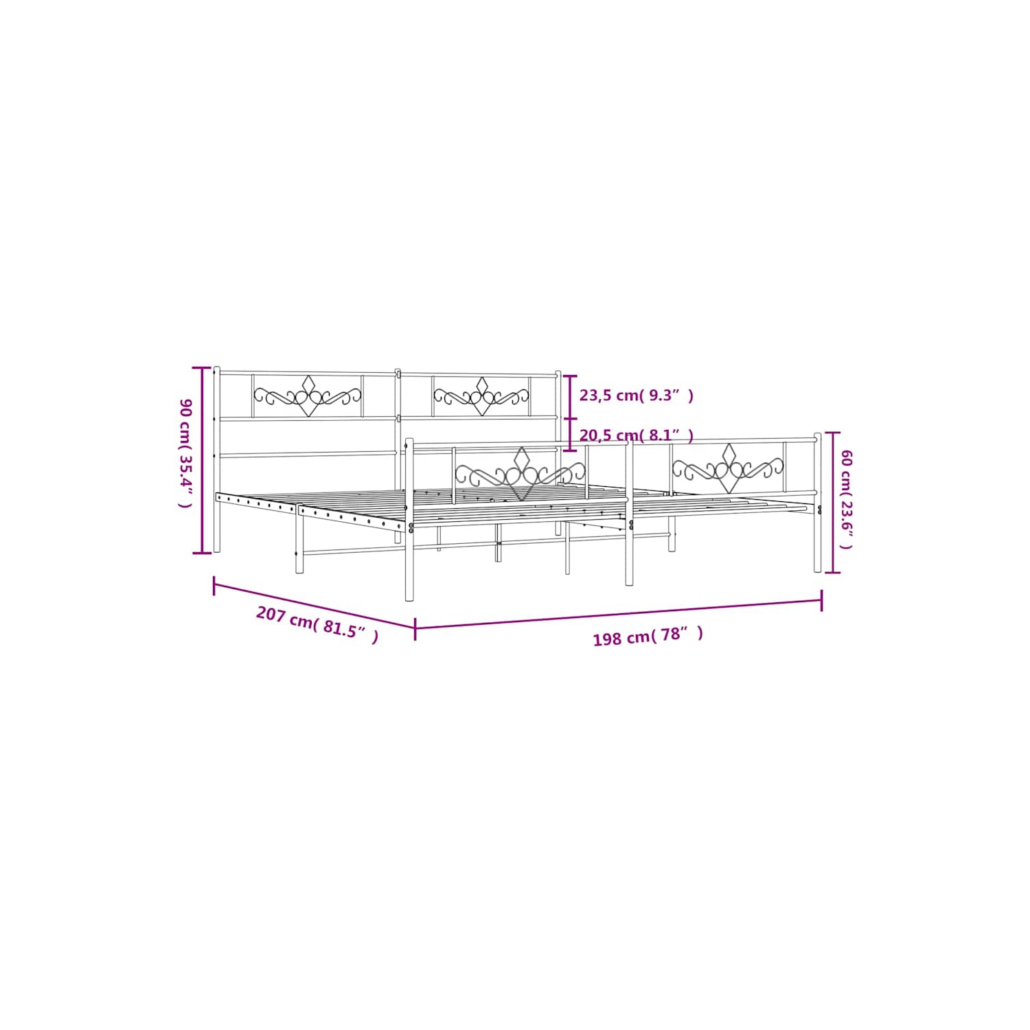 vidaXL 12" White King Size Metal Bed Frame with Headboard & Footboard No Mattress