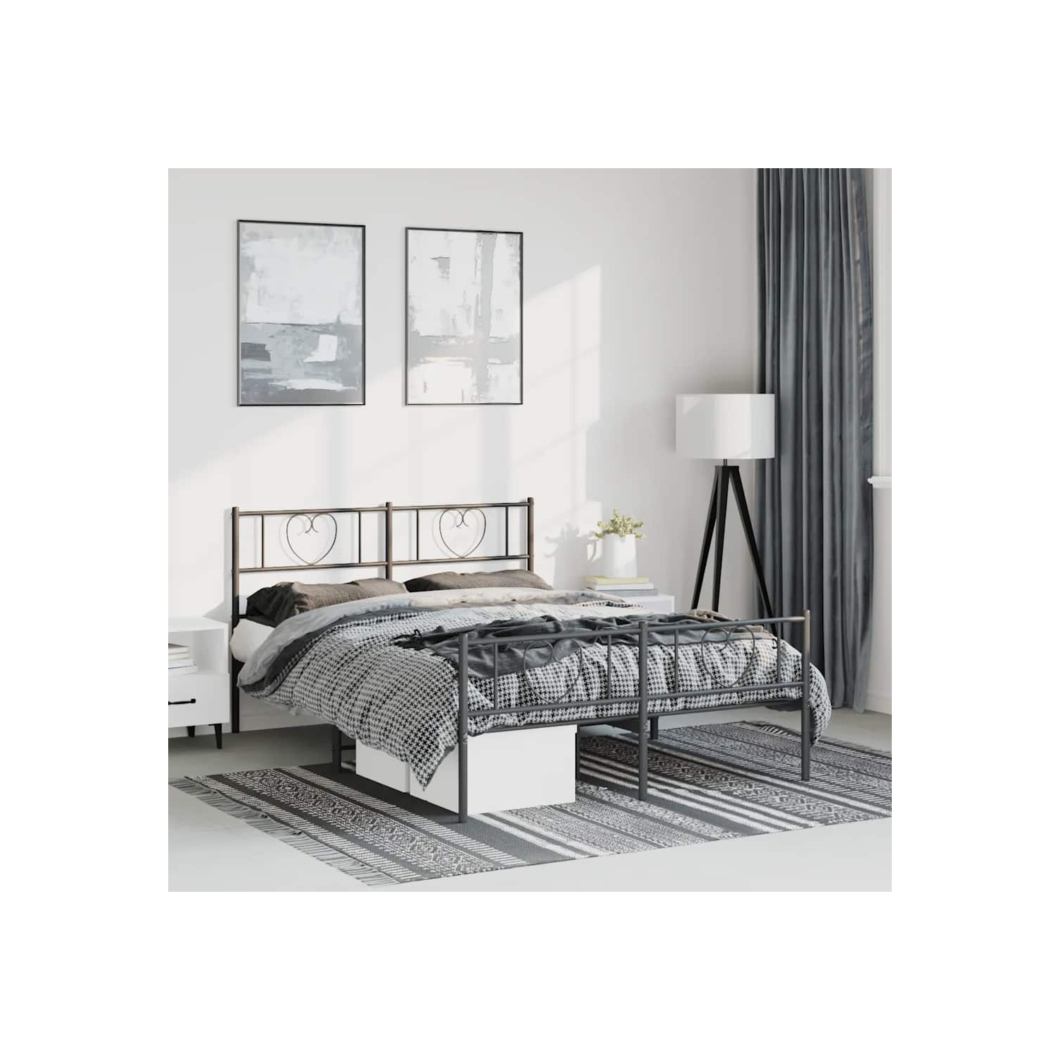 vidaXL Full Metal Bed Frame with Headboard & Footboard, Sturdy Steel, Black, No Mattress