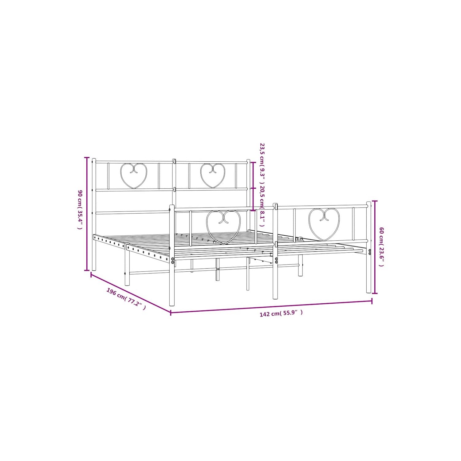 vidaXL Full Metal Bed Frame with Headboard & Footboard, Sturdy Steel, Black, No Mattress