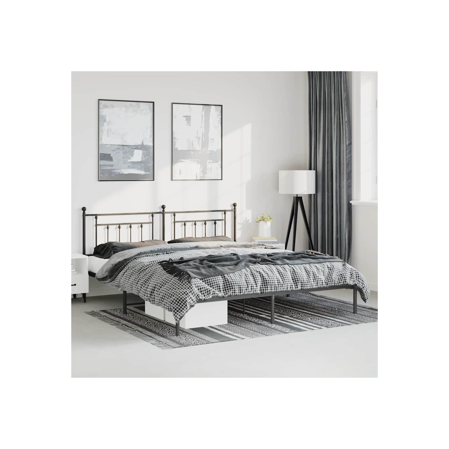 vidaXL 12" Black King Size Metal Bed Frame with Headboard No Mattress