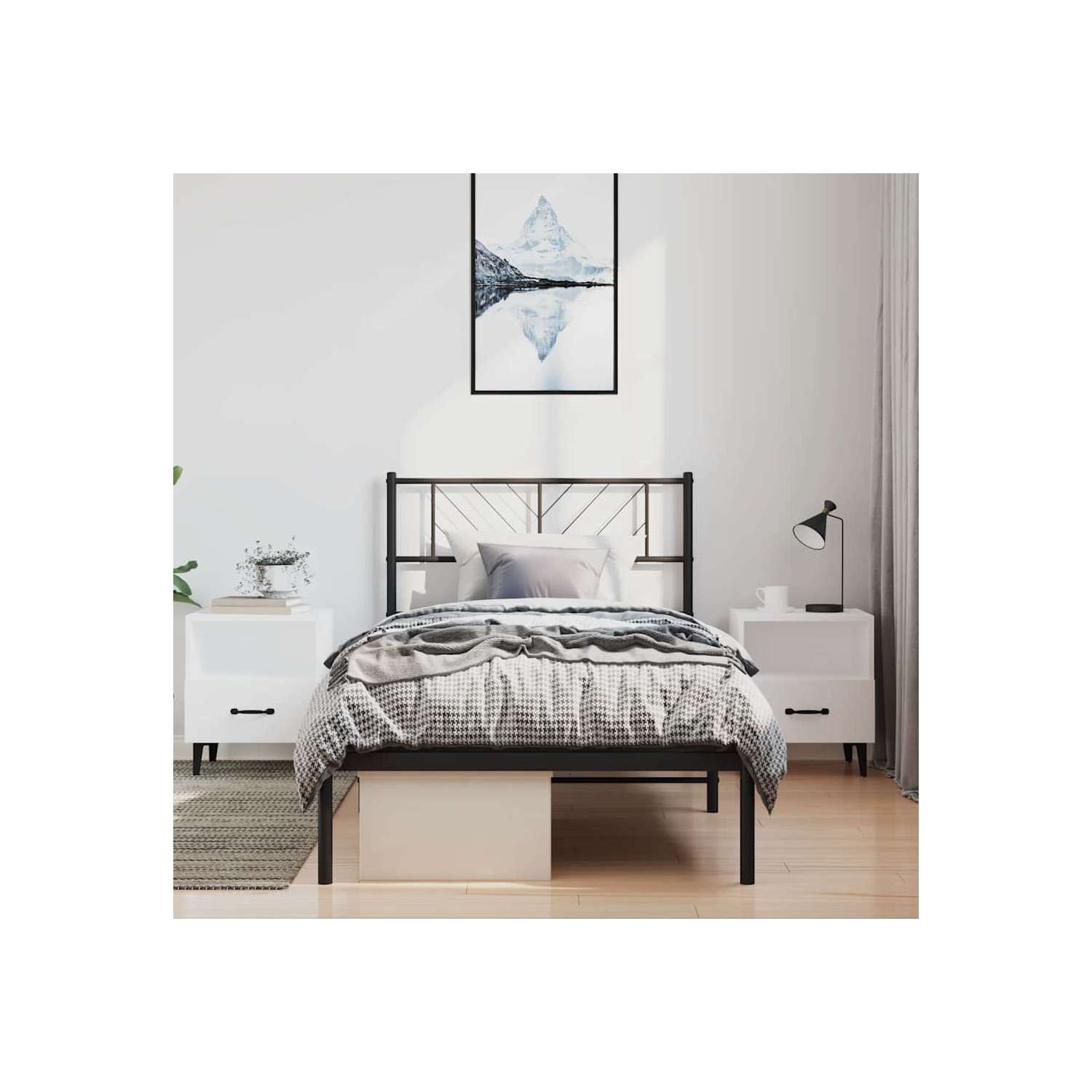 vidaXL Twin XL Metal Bed Frame with Headboard, Sturdy Steel, Black, No Mattress