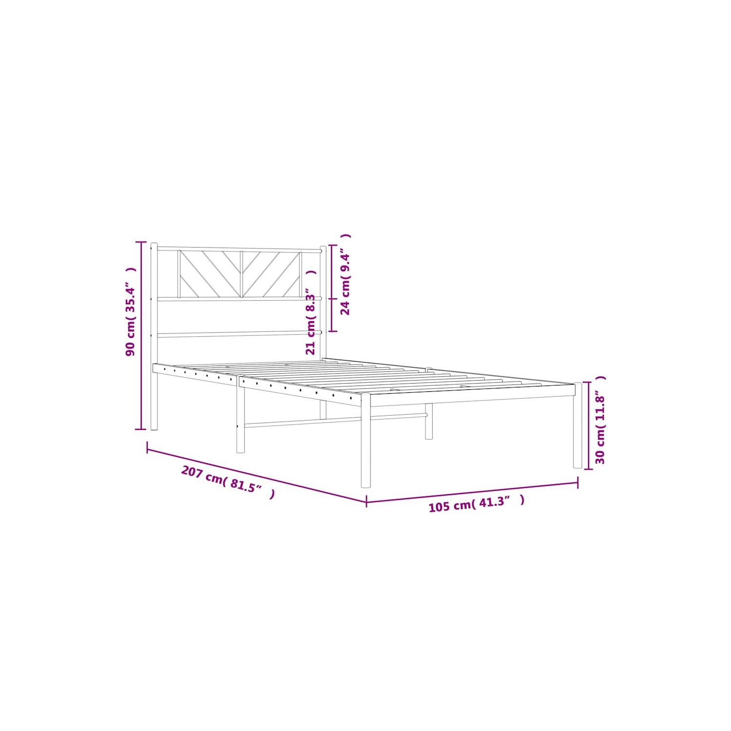 vidaXL Twin XL Metal Bed Frame with Headboard, Sturdy Steel, Black, No Mattress