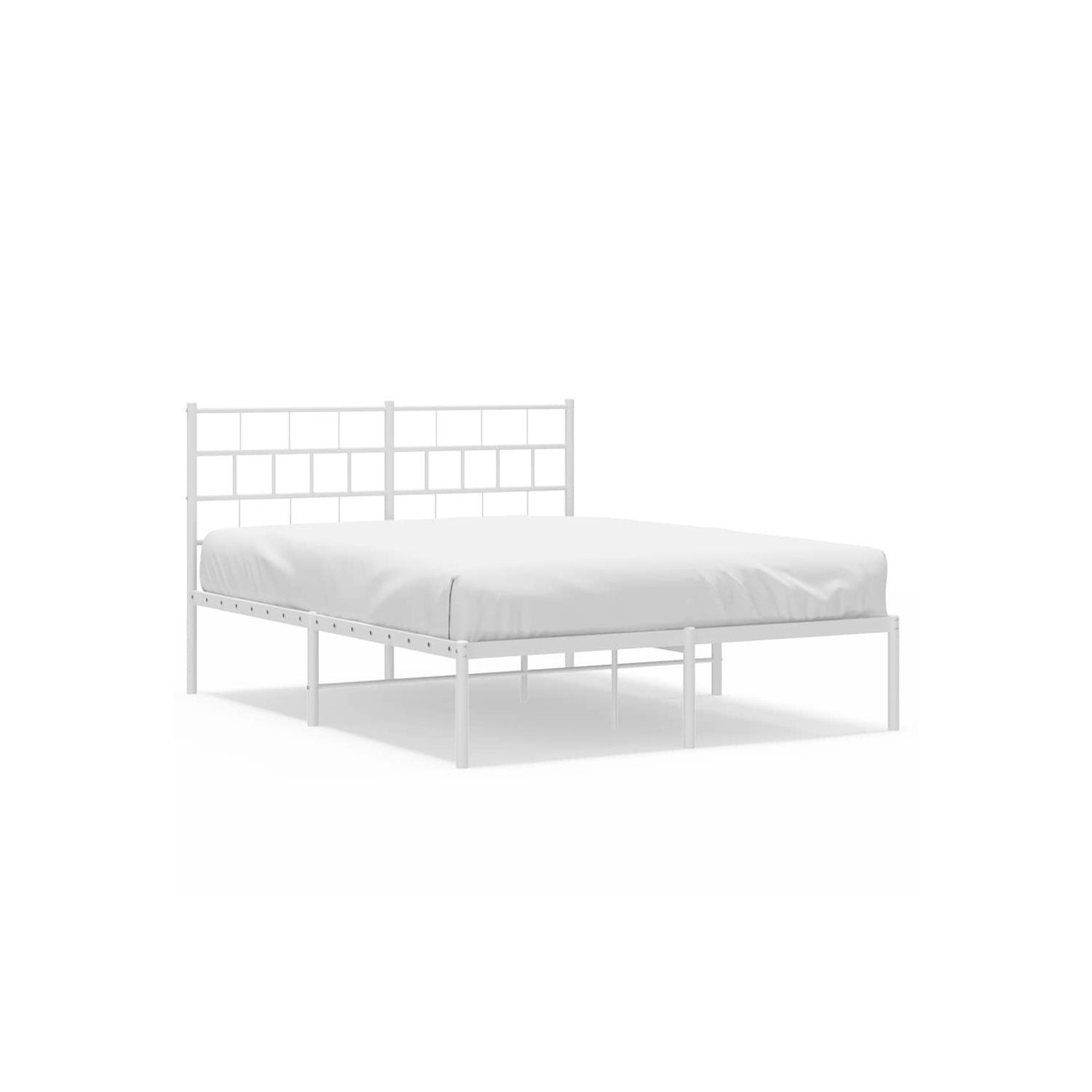 VidaXL – Cadre de lit double en métal blanc avec tête de lit, robuste, rangement sous le lit, sans matelas