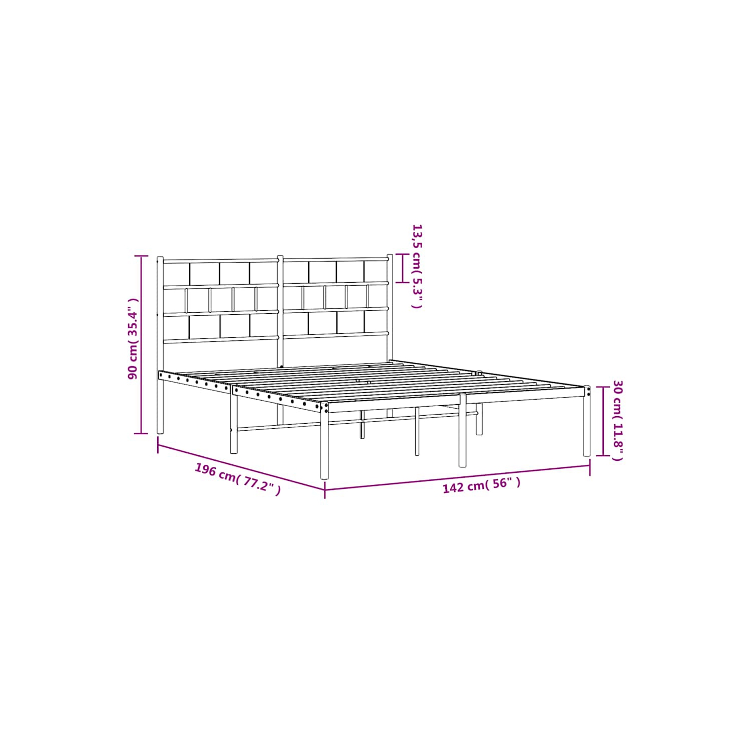 VidaXL – Cadre de lit double en métal blanc avec tête de lit, robuste, rangement sous le lit, sans matelas
