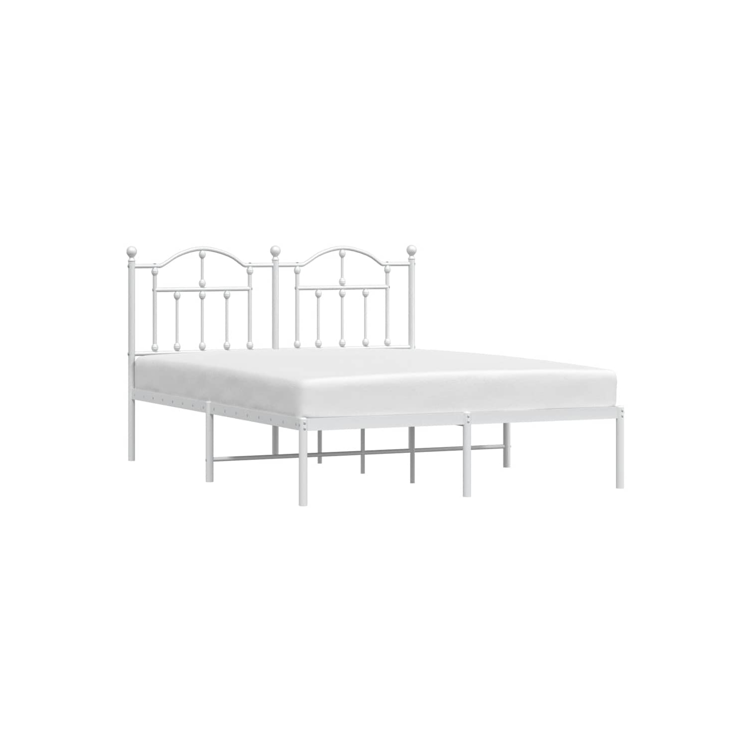 vidaXL White Full Metal Bed Frame with Headboard & Slats, No Mattress, Easy Assembly
