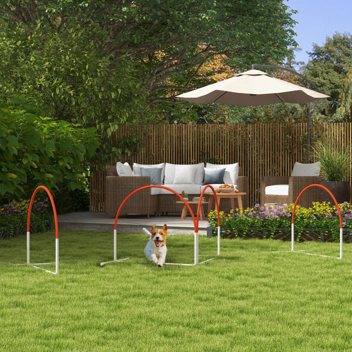 PawHut 4 Pieces Dog Agility Training Equipment with Weave Poles, Training Starter Kit, Dog Obstacle Course, Pet Outdoor Games with Carry Bag, Orange