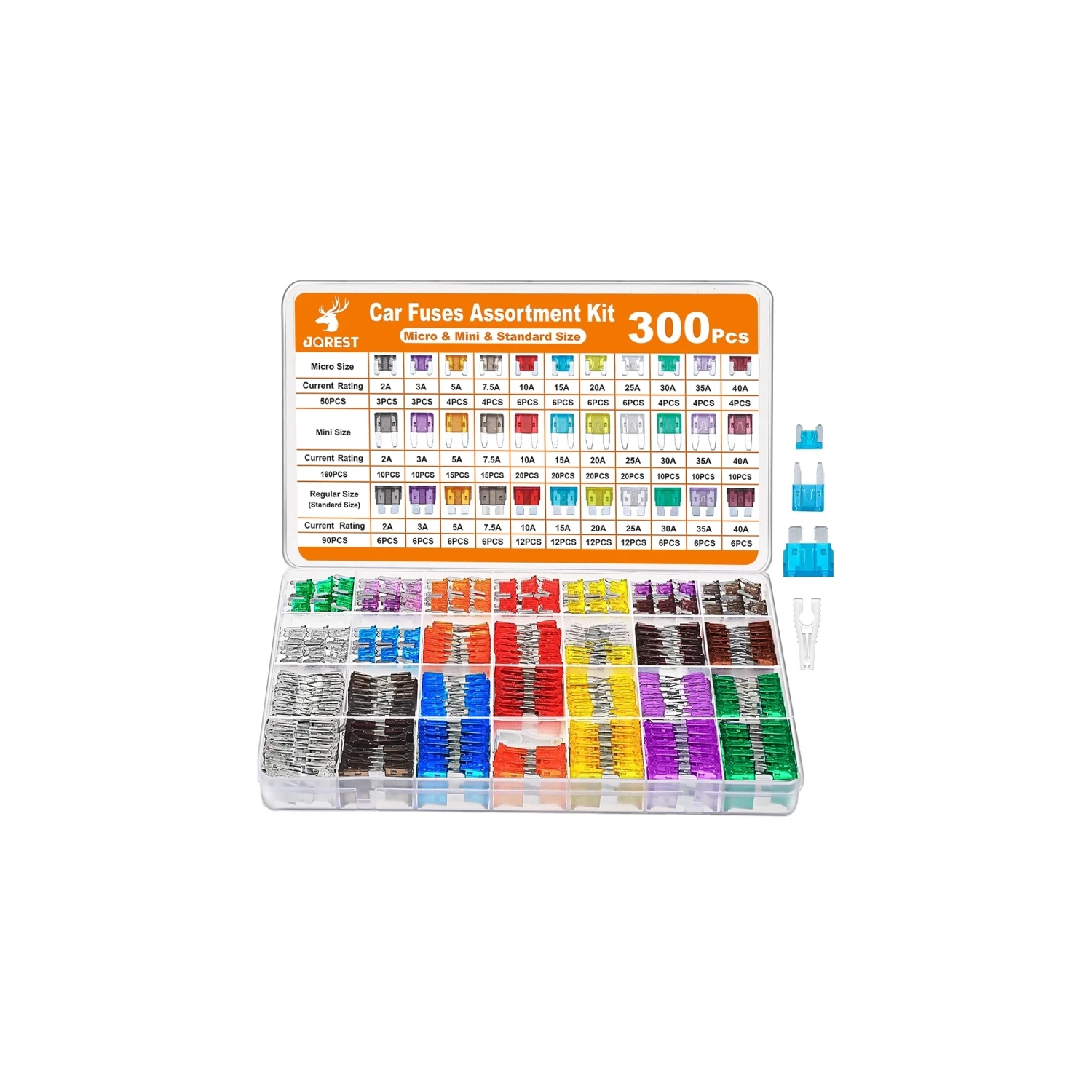 Ultimate 300Pcs Car Fuse Assortment Kit: 160 Mini Blade Fuses, 90 Standard Auto Fuses, 50 Micro Fuses + Puller - Ideal for Car, RV, Truck, Motorcycle