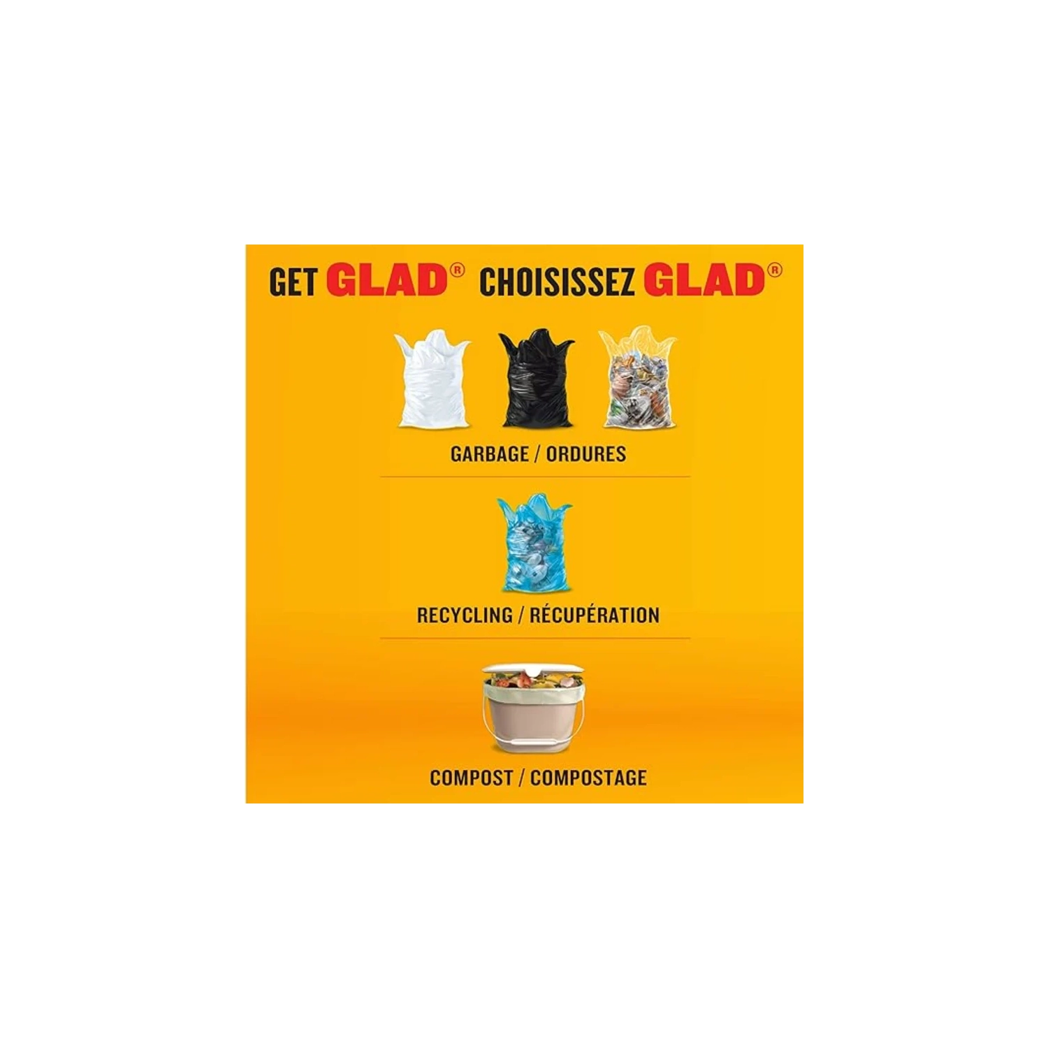 Sacs à ordures blancs Glad - petit 25 litres - parfum frais Febreze - 100 sacs poubelles - fabriqués au Canada de composants mondiaux