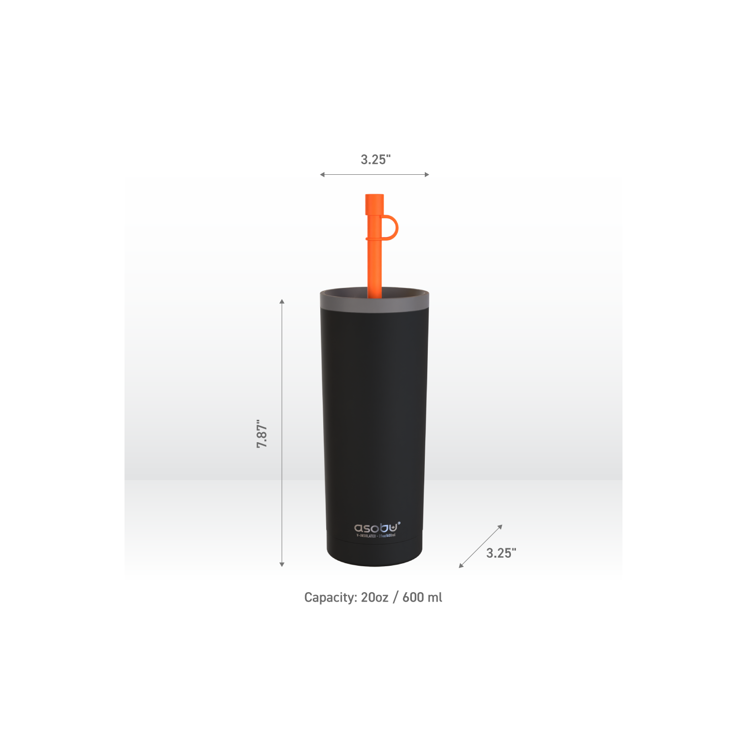 Asobu – gobelet en acier inoxydable à double paroi avec paille flexible en silicone, 20 oz