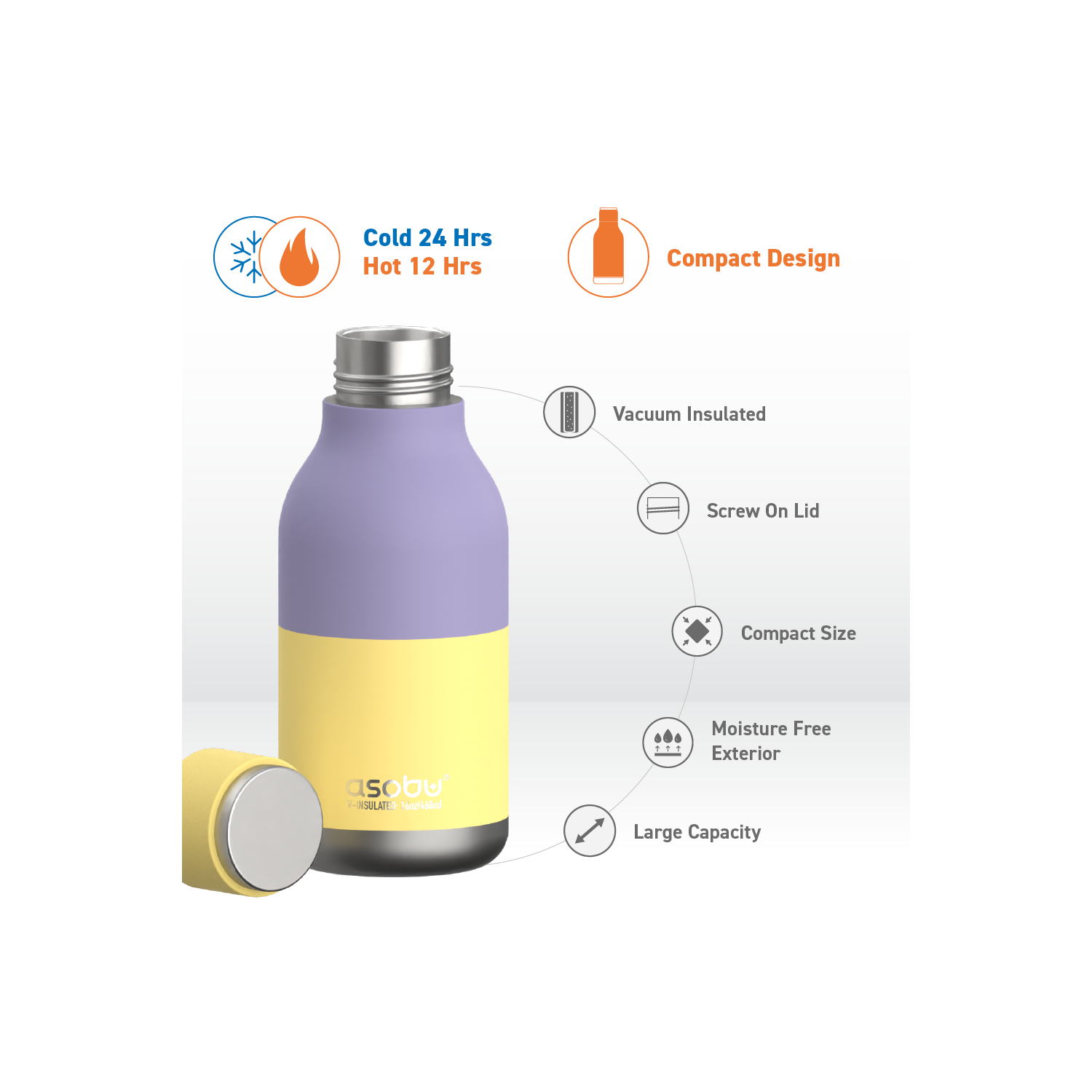 Asobu Urban Insulated and Double Walled Stainless Steel Bottle 16 Ounce by Asobu