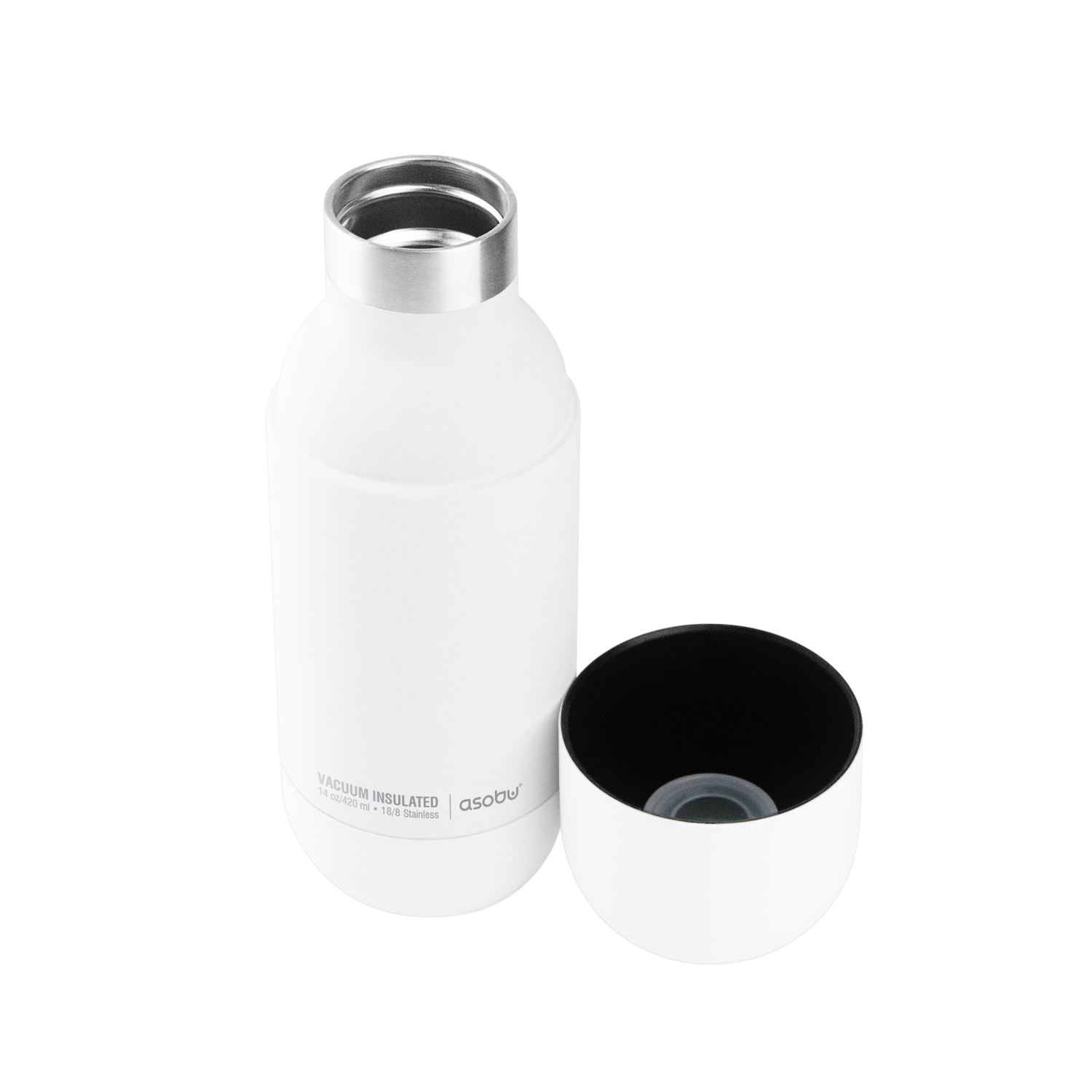 Bouteille d'eau de voyage isotherme à double paroi en acier inoxydable Orb d'Asobu - couvercle pouvant servir de tasse de 14 oz