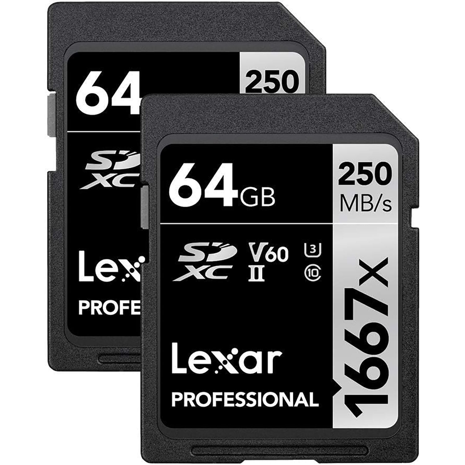 Lexar – Ensemble de 2 cartes SDXC UHS-II/U3 1667X Professional, lecture jusqu’à 250 Mo/s, capacité 64&nbsp;Go