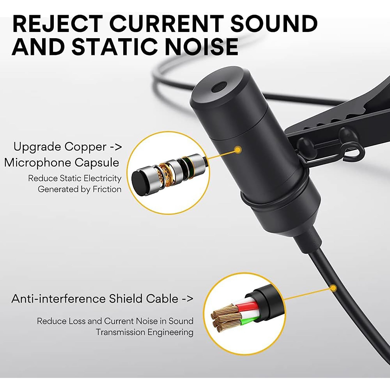 Maono - Rechargeable Omnidirectional Lavalier Microphone, 90 Hour Battery Life, Black