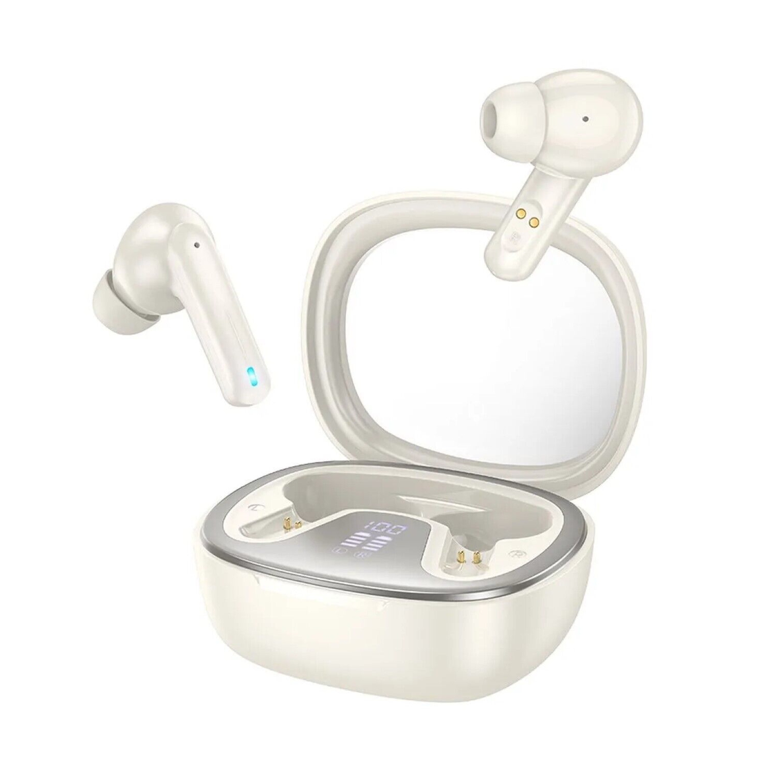 Écouteurs boutons 100 % sans fil Bluetooth TWS avec son stéréo microphone et affichage DEL, blanc