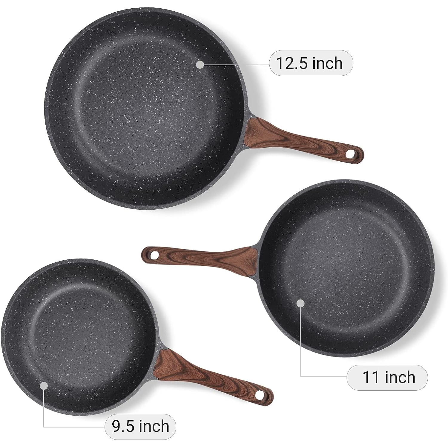 Ensemble de poêles à frire antiadhésives SENSARTE, poêle à omelette avec revêtement Swiss Granite, poêle à frire Healthy Stone chef, sans PFOA