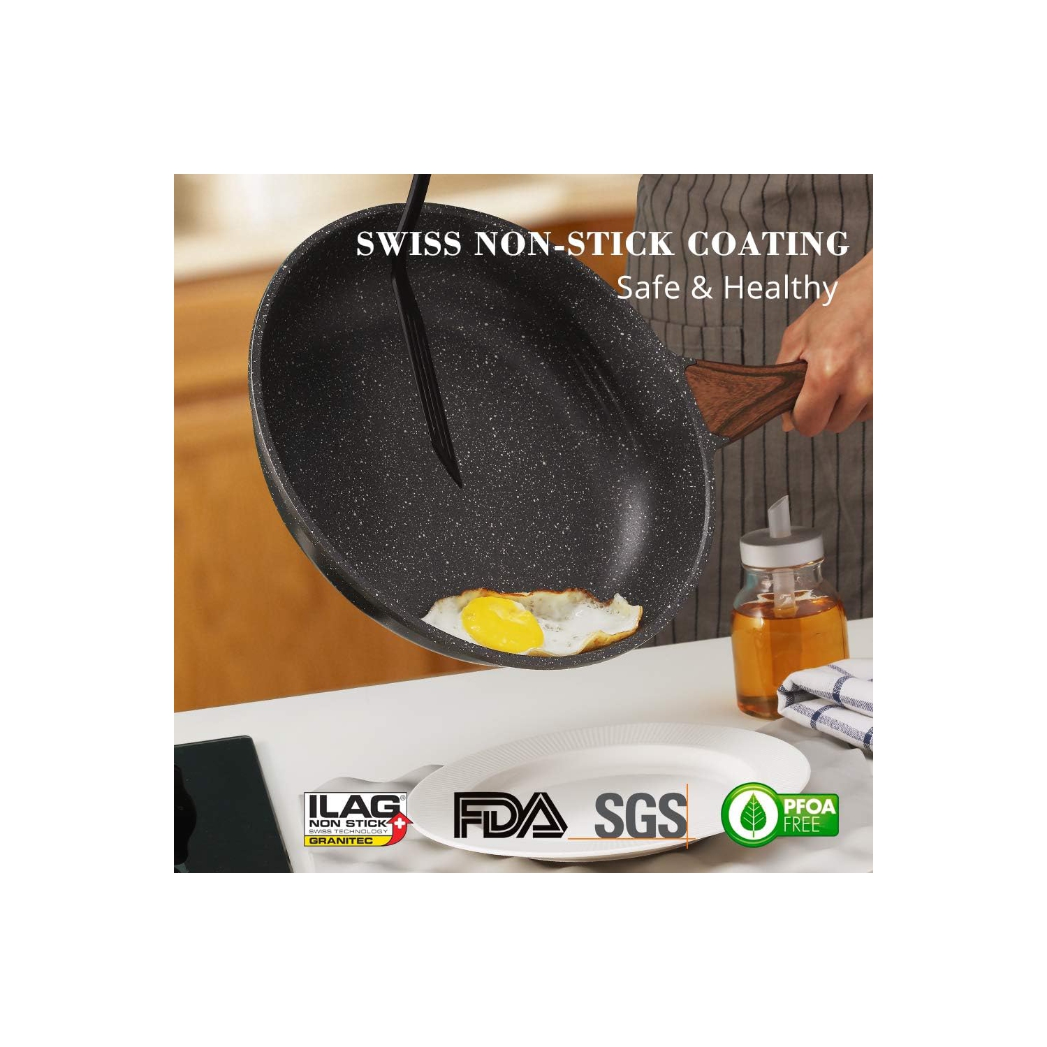 Poêle à frire antiadhésive Sensarte, poêle à omelette avec revêtement en granit suisse, poêle à frire Healthy Stone chef, sans PFOA