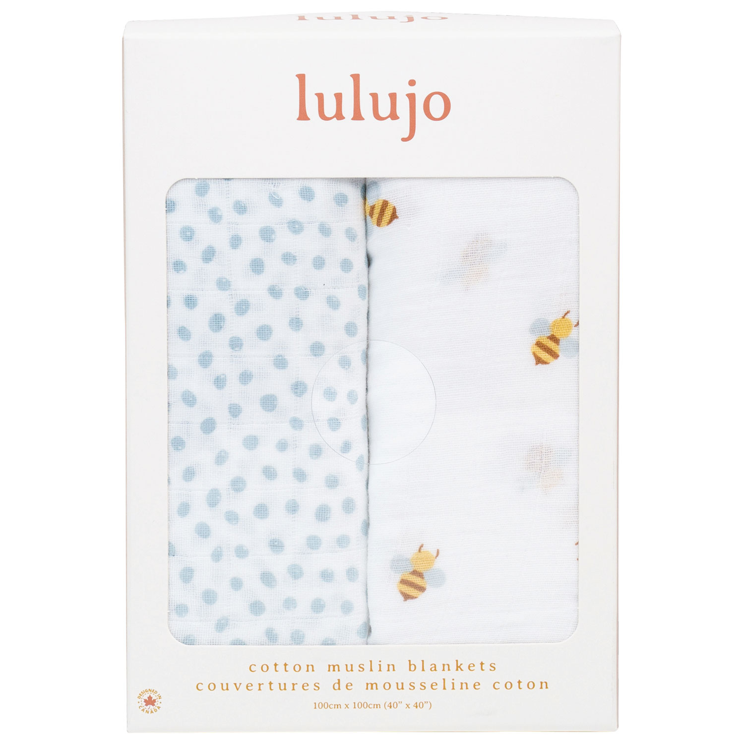 Couvertures Ã&nbsp; emmailloter en mousseline de Lulujo - Paquet de 2 - Abeilles/Pois bleus