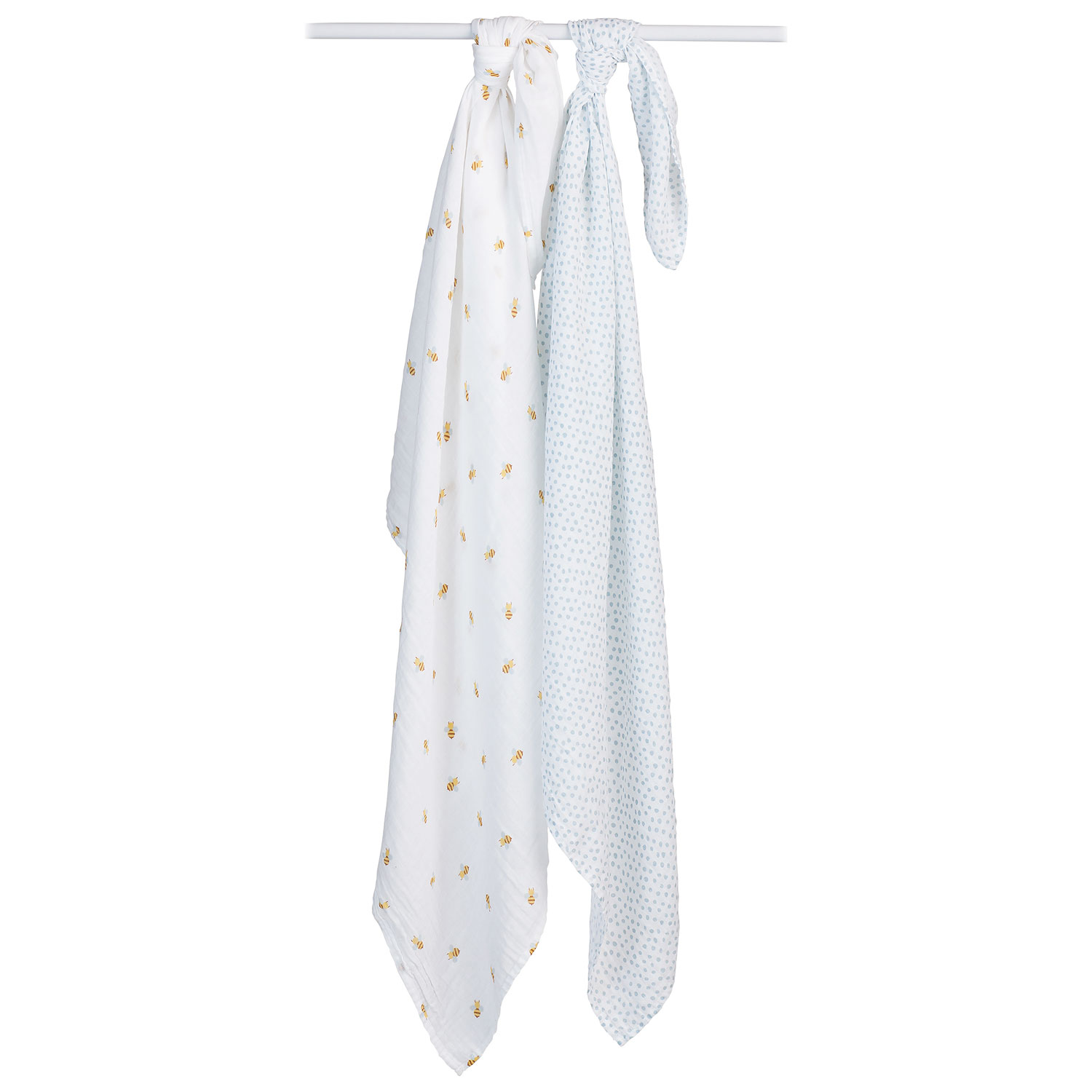Couvertures Ã&nbsp; emmailloter en mousseline de Lulujo - Paquet de 2 - Abeilles/Pois bleus