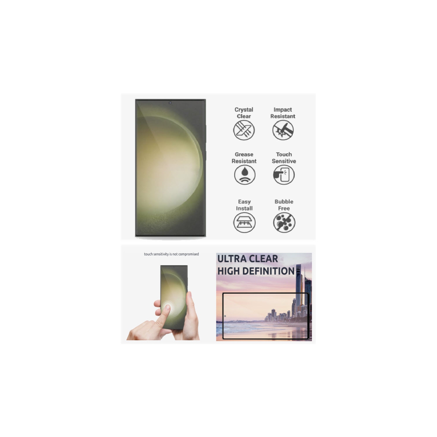 Ssmsung Galaxy S24 Ultra Tempered-Glass Screen and Camera Lens Screen Protectors Set