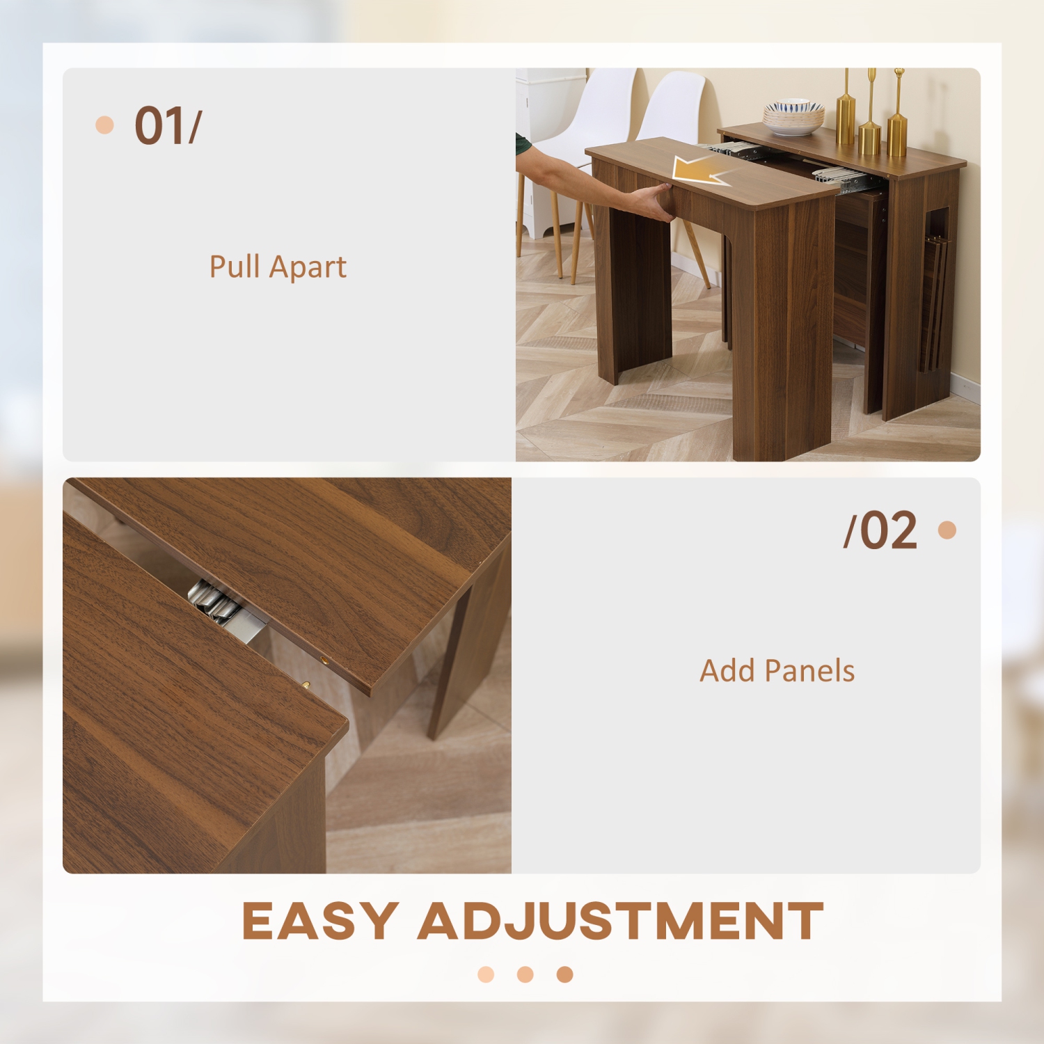 HOMCOM – Table à dîner extensible, table de cuisine extensible pour petits espaces, 6 places pour un maximum, brun clair