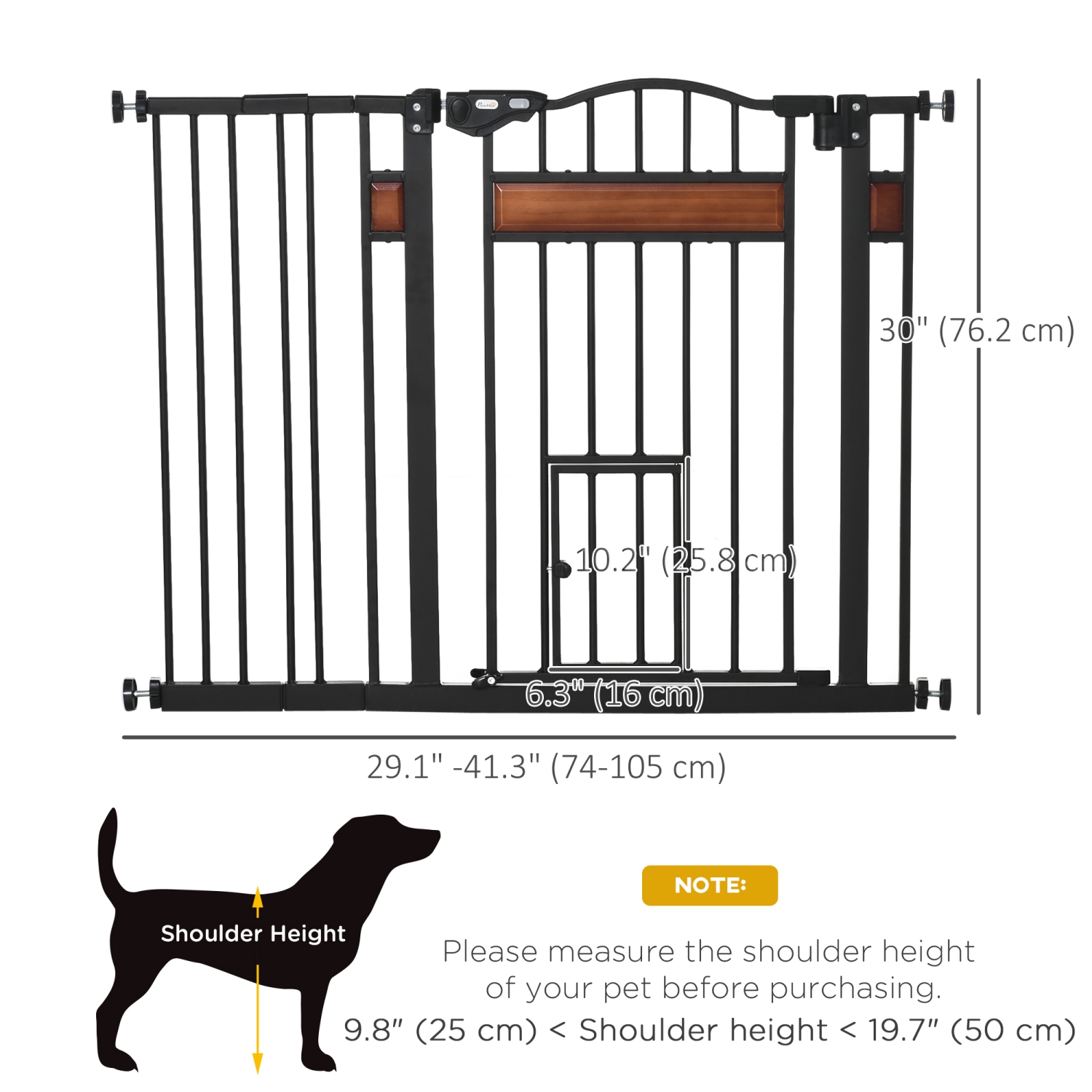 PawHut – barrière pour chiens très large de 29,1 à 41,3 po avec porte pour chat à pression d’escalier, fermeture automatique, double verrouillage,