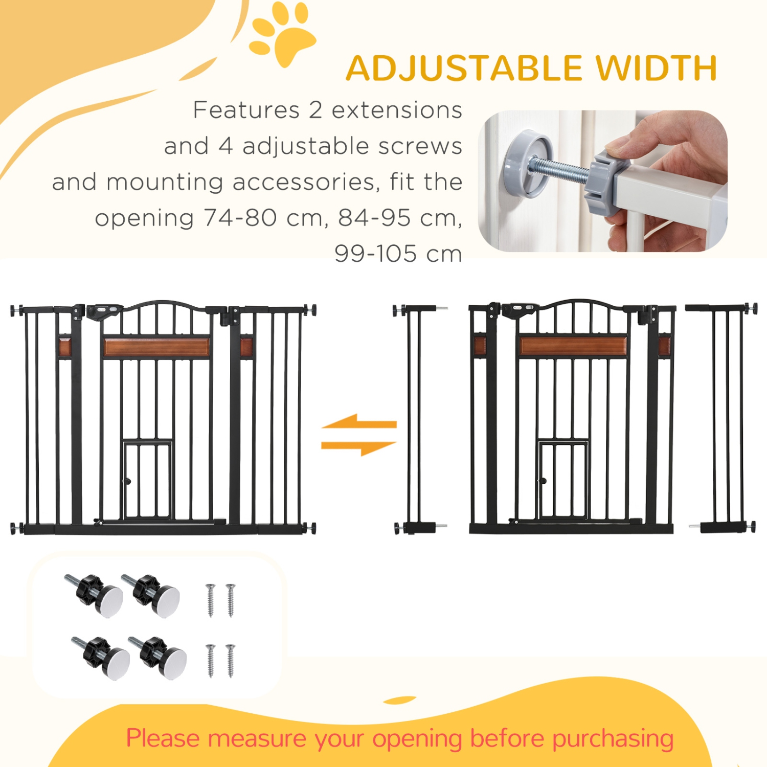PawHut – barrière pour chiens très large de 29,1 à 41,3 po avec porte pour chat à pression d’escalier, fermeture automatique, double verrouillage,