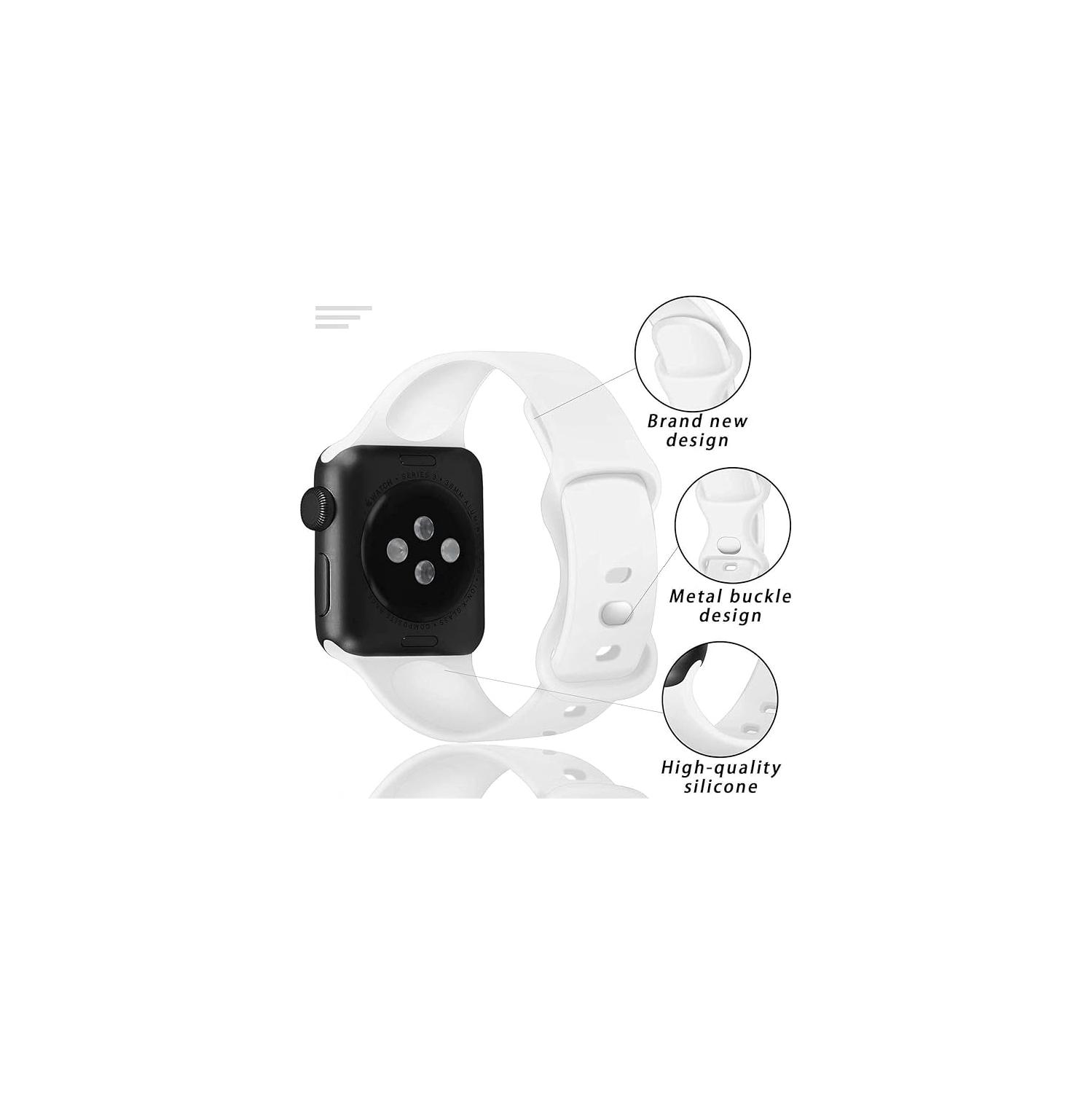 Bracelet en silicone souple de rechange pour Apple Watch Series 1 à 7 se, 40&nbsp;mm 41&nbsp;mm de 38&nbsp;mm - Blanc