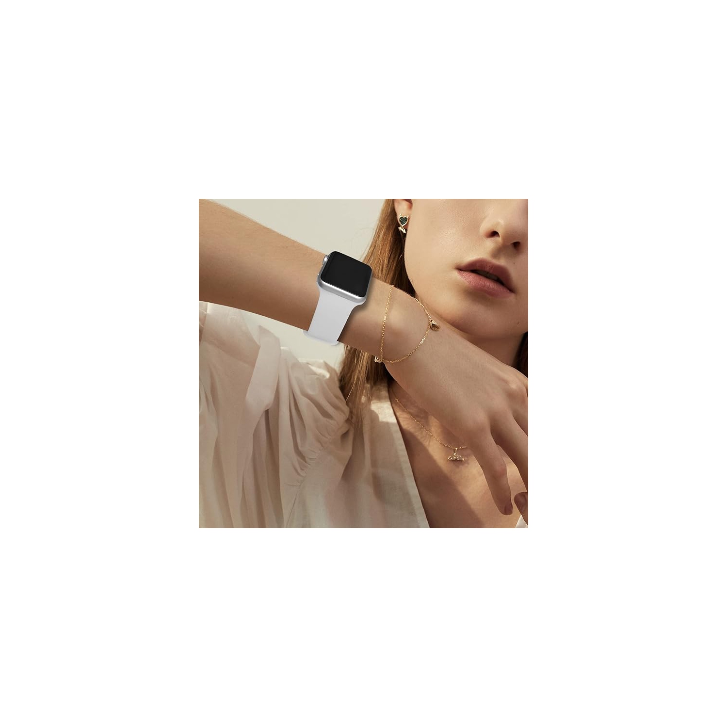 Bracelet en silicone souple de rechange pour Apple Watch Series 1 à 7 se, 40&nbsp;mm 41&nbsp;mm de 38&nbsp;mm - Blanc