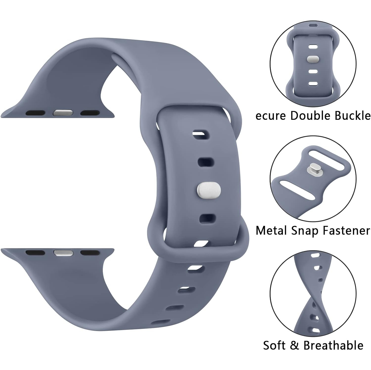 Soft Silicone Replacement Band Strap for Apple Watch iWatch Series 1 to 7 SE, 38mm 40mm 41mm - Gray