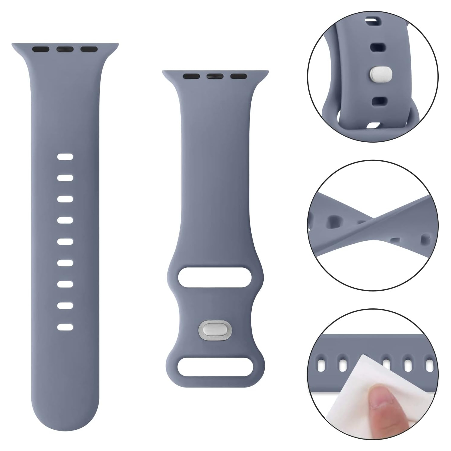 Soft Silicone Replacement Band Strap for Apple Watch iWatch Series 1 to 7 SE, 38mm 40mm 41mm - Gray