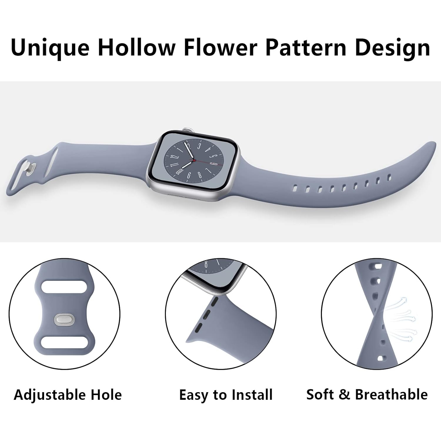 Soft Silicone Replacement Band Strap for Apple Watch iWatch Series 1 to 7 SE, 38mm 40mm 41mm - Gray