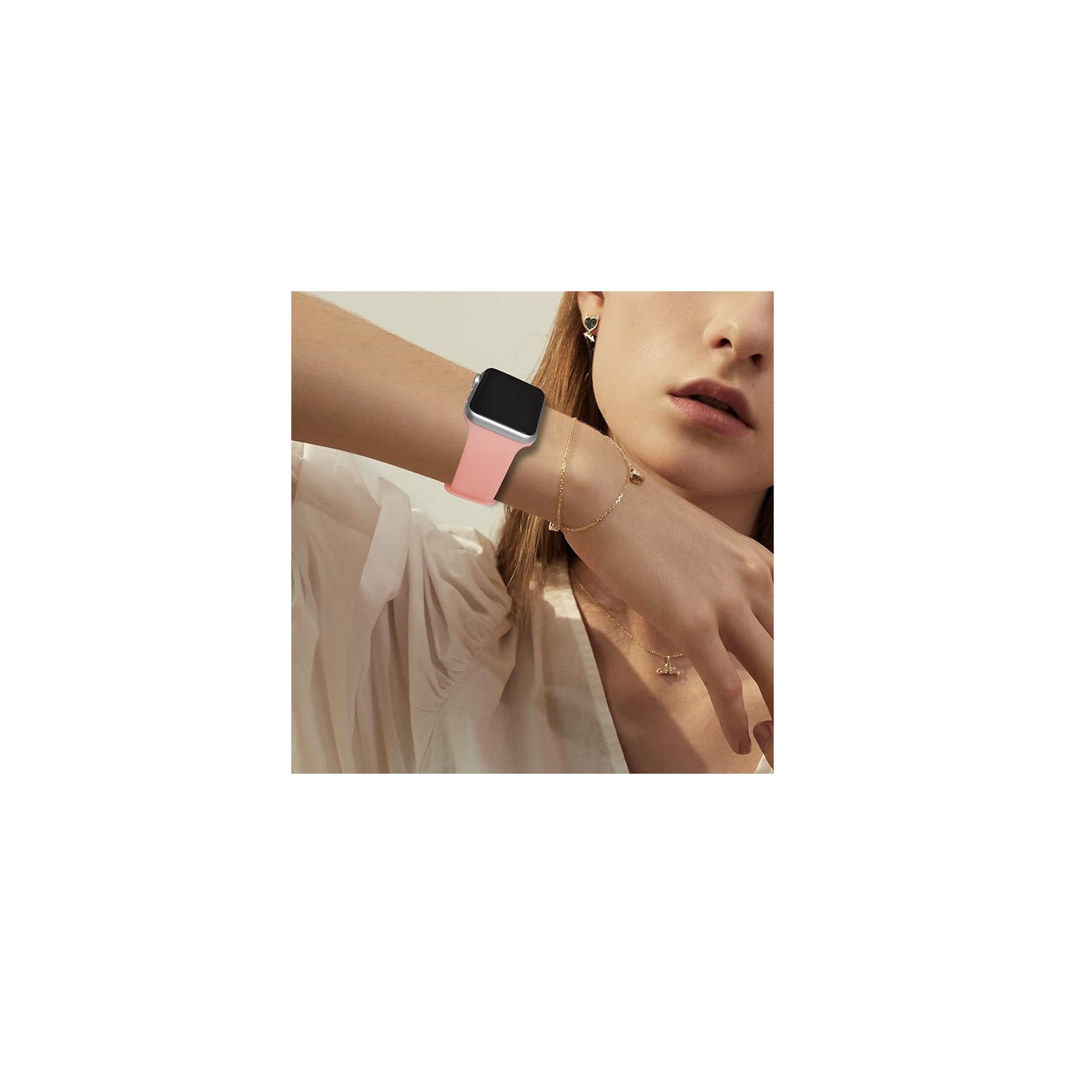 Soft Silicone Replacement Band Strap for Apple Watch iWatch Series 1 to 7 SE, 38mm 40mm 41mm - Rose Gold