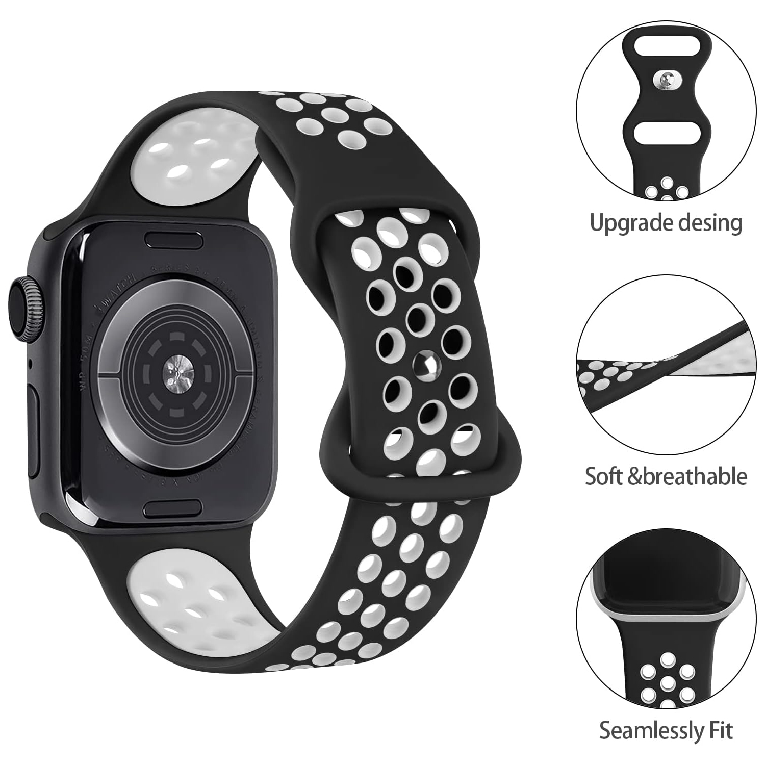 Sport Bands Compatible with for Apple Watch Band 38mm 40mm 41mm Women Men, Soft Silicone Breathable Replacement Straps Compatible with for iWatch SE